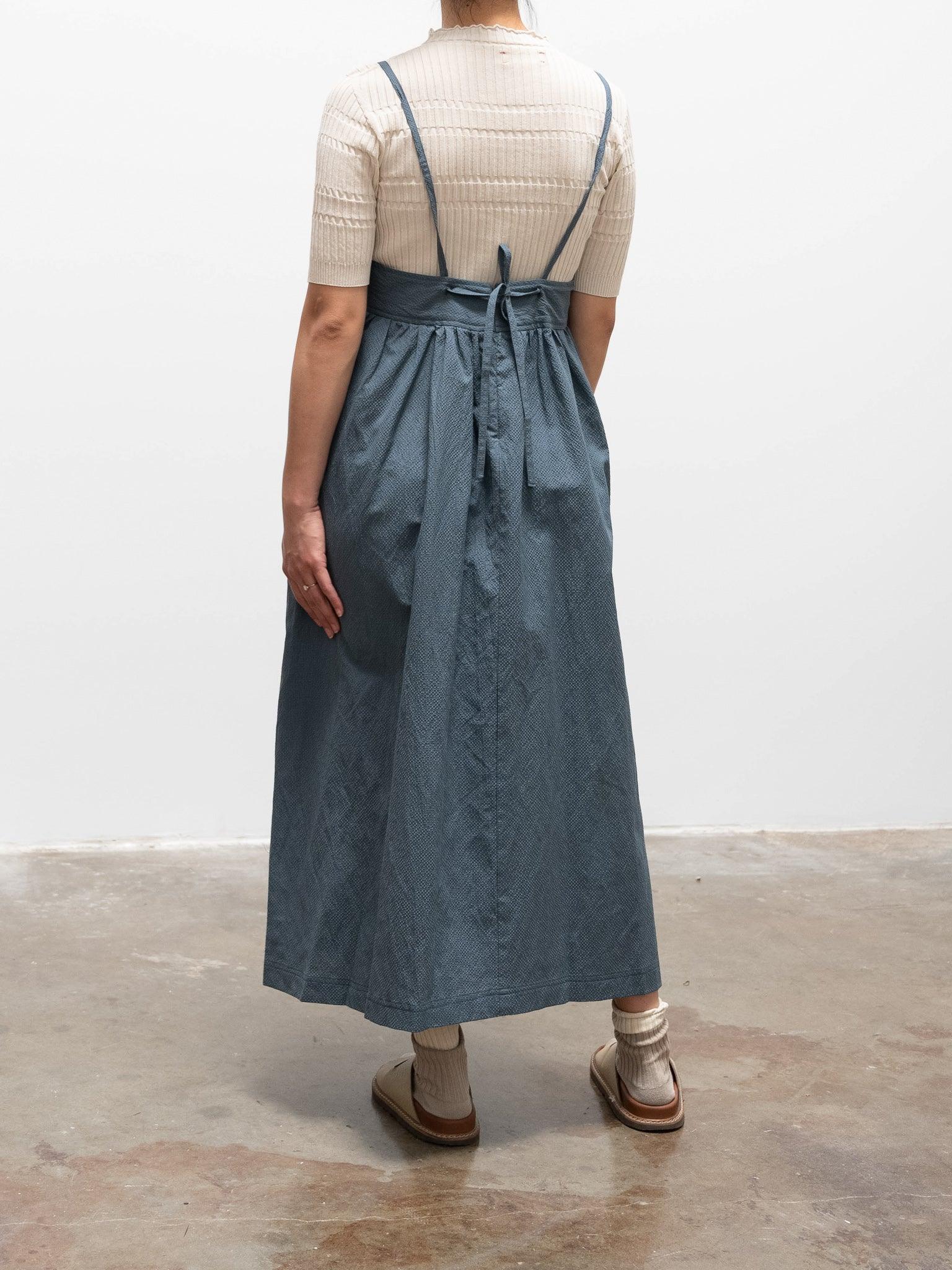 Namu Shop - Phlannel Cotton Silk Ramie Check Camisole Dress - Gray Blue