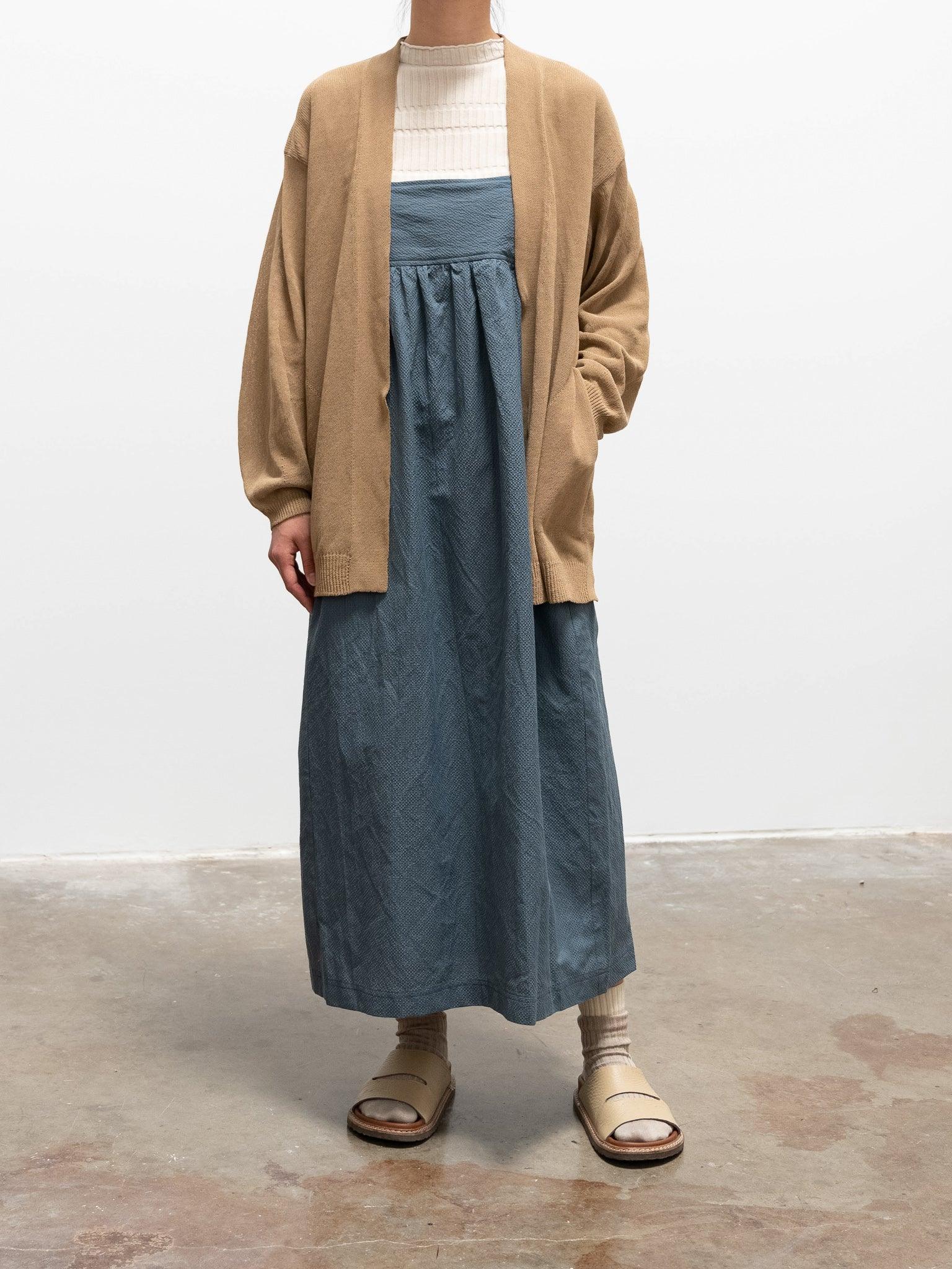 Namu Shop - Phlannel Cotton Silk Ramie Check Camisole Dress - Gray Blue