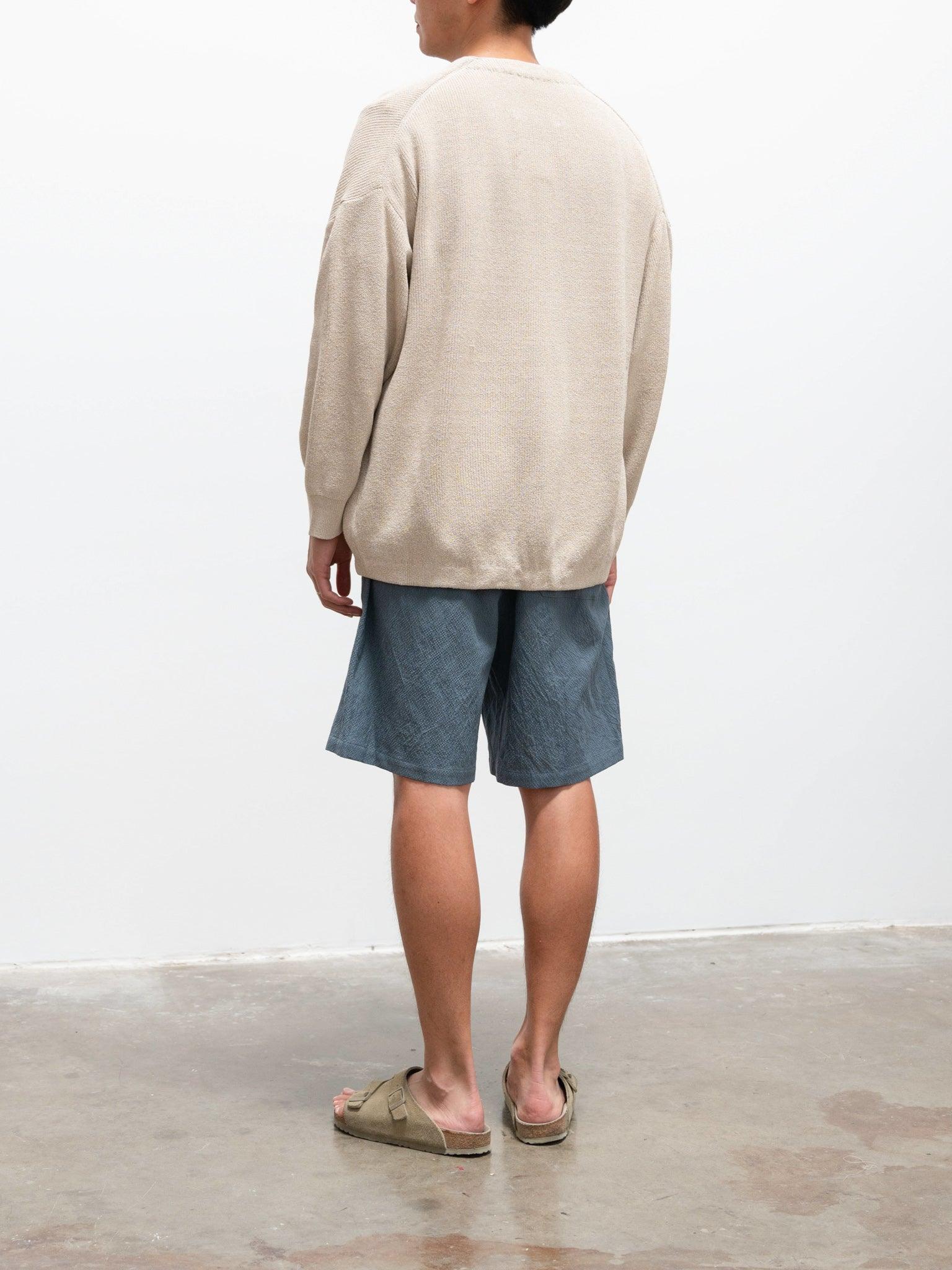 Namu Shop - Phlannel Cotton Silk Ramie Check Easy Shorts - Gray Blue