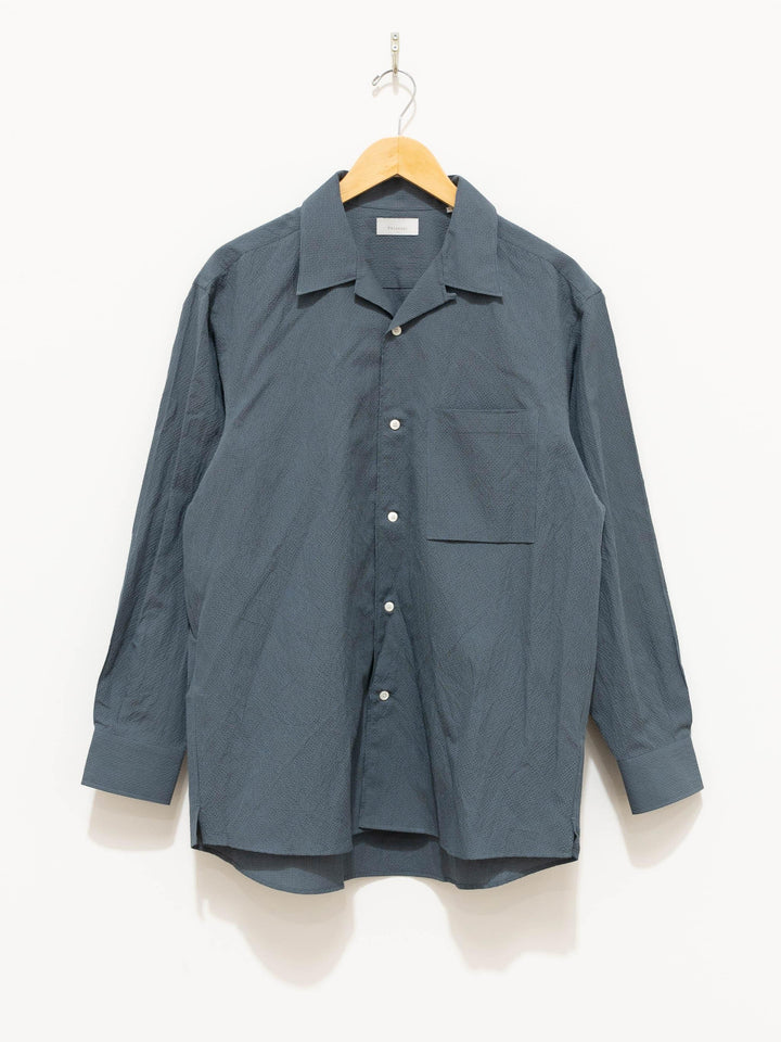 Namu Shop - Phlannel Cotton Silk Ramie Check Open Collar Overshirt - Gray Blue