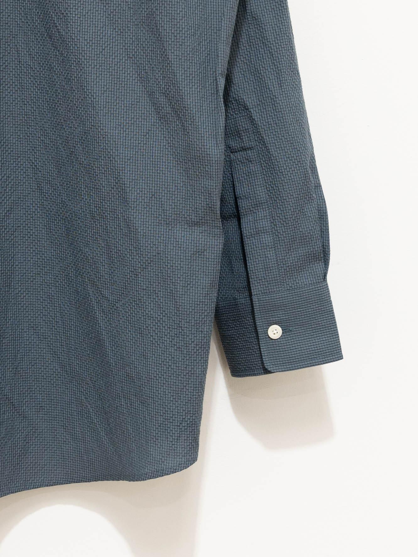 Namu Shop - Phlannel Cotton Silk Ramie Check Open Collar Overshirt - Gray Blue