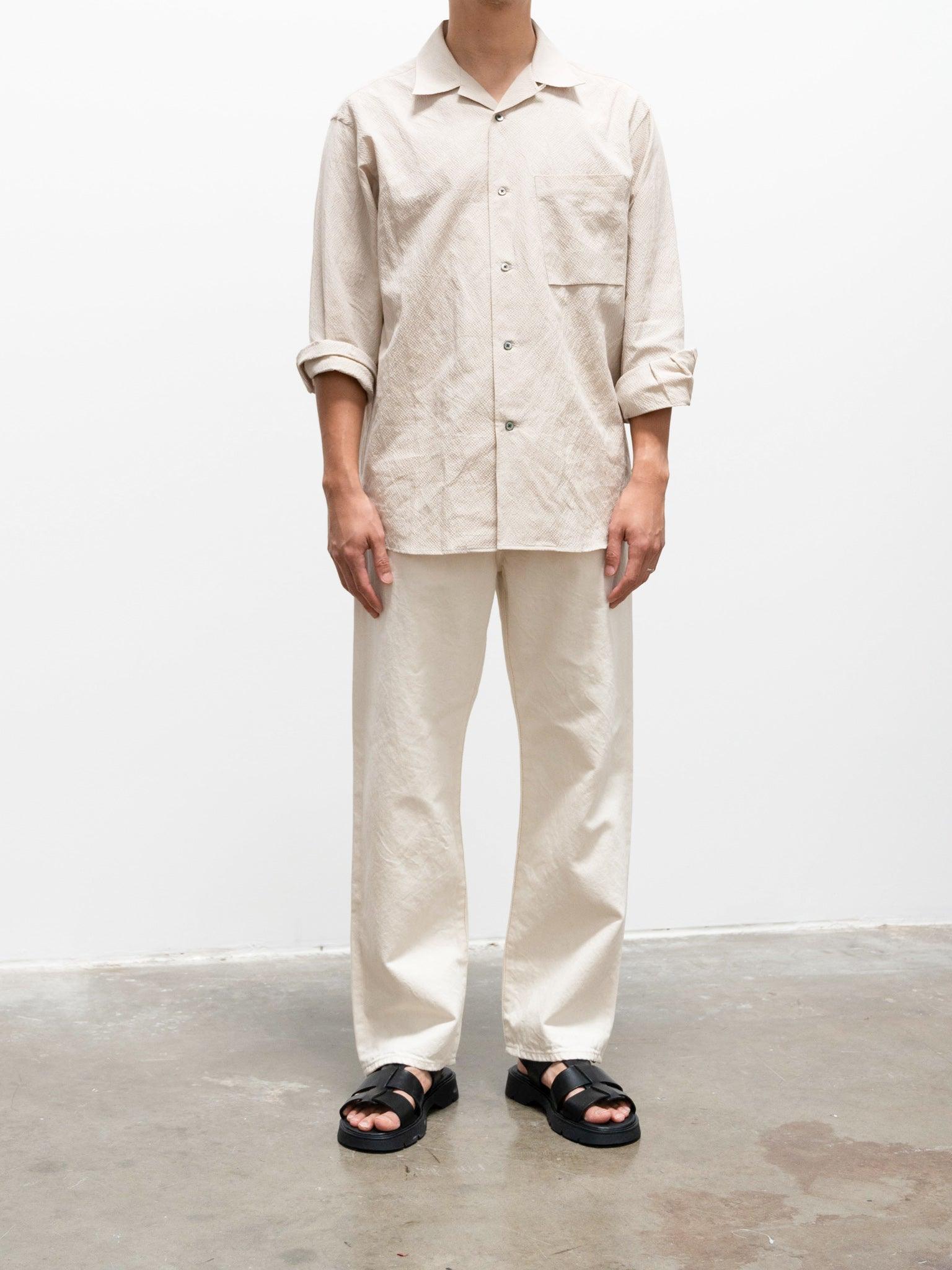 Namu Shop - Phlannel Cotton Silk Ramie Check Open Collar Overshirt - Gray Blue