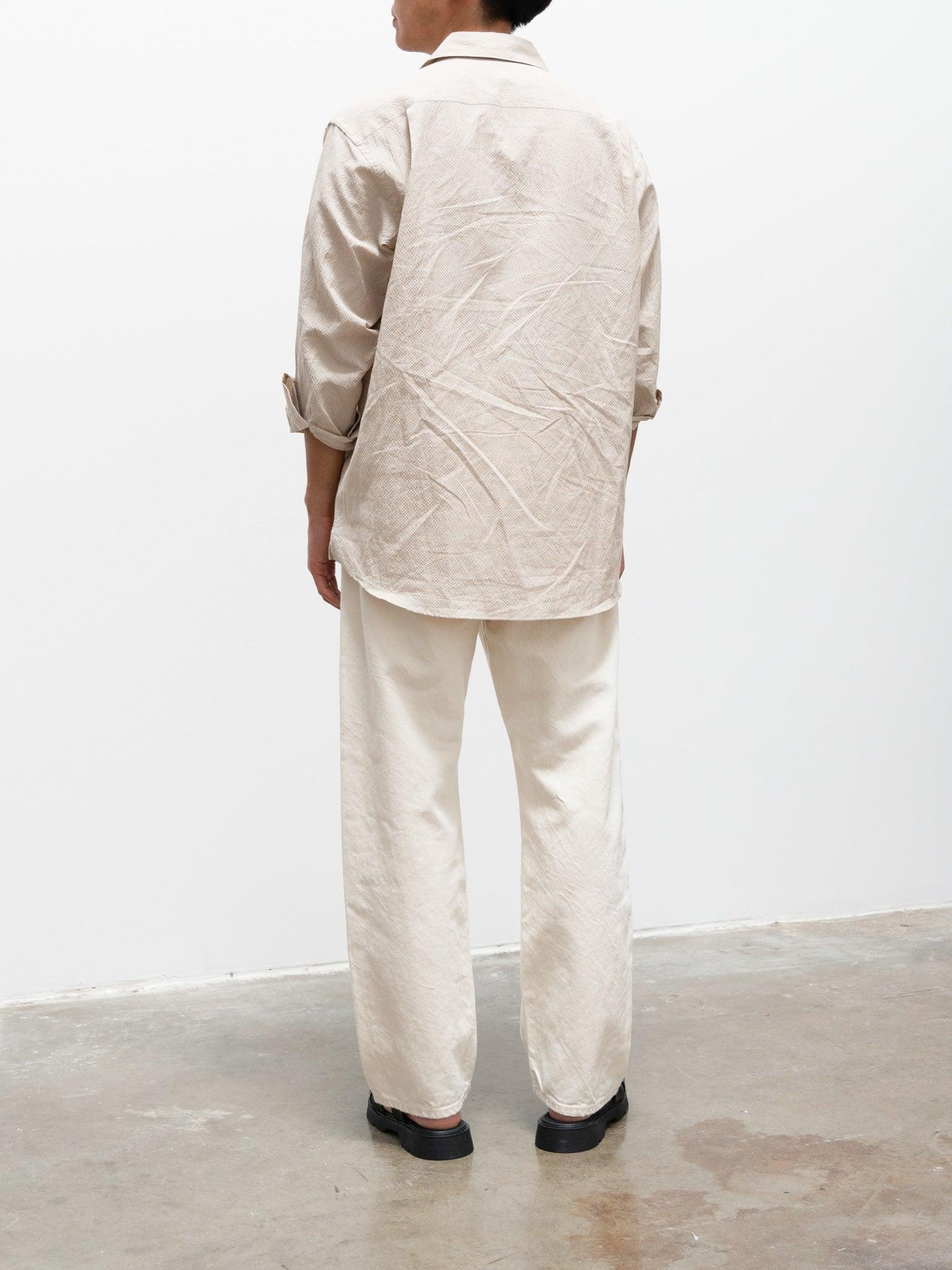 Namu Shop - Phlannel Cotton Silk Ramie Check Open Collar Overshirt - Gray Blue