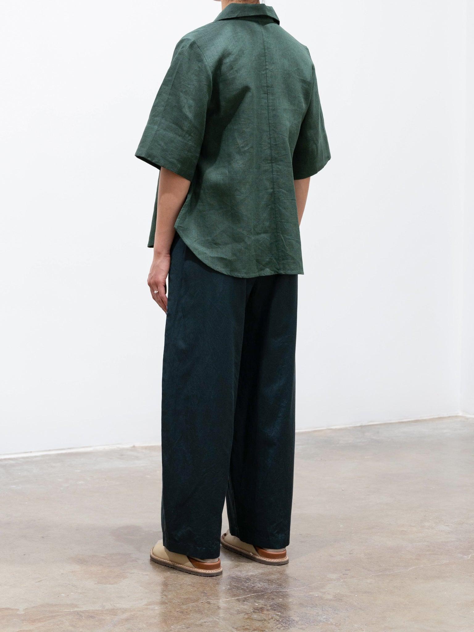 Namu Shop - Phlannel Cotton Silk Satin Easy Trousers - Dark Green