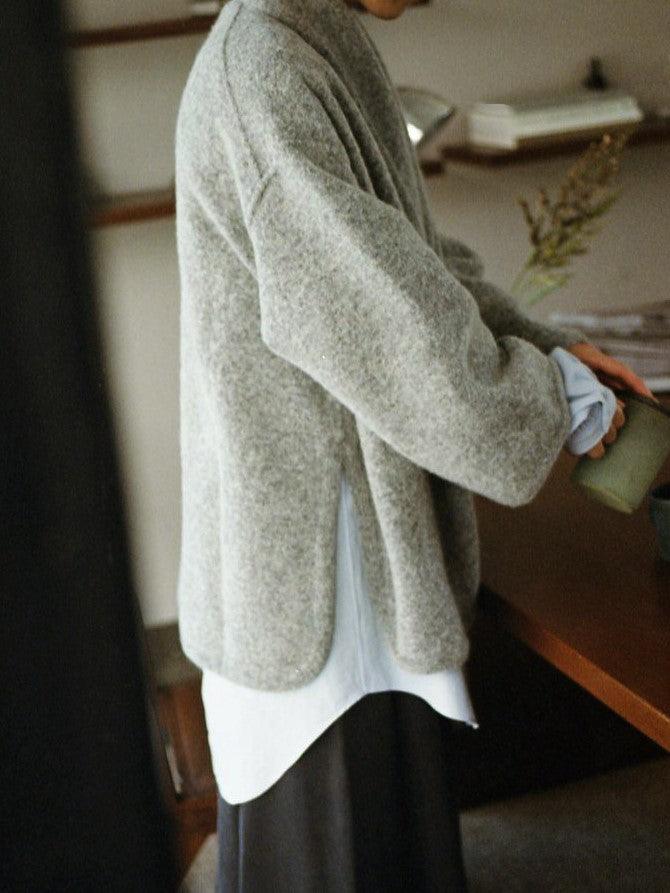Namu Shop - Phlannel Felt Wool Knit Shawl Collar Coat - Gray