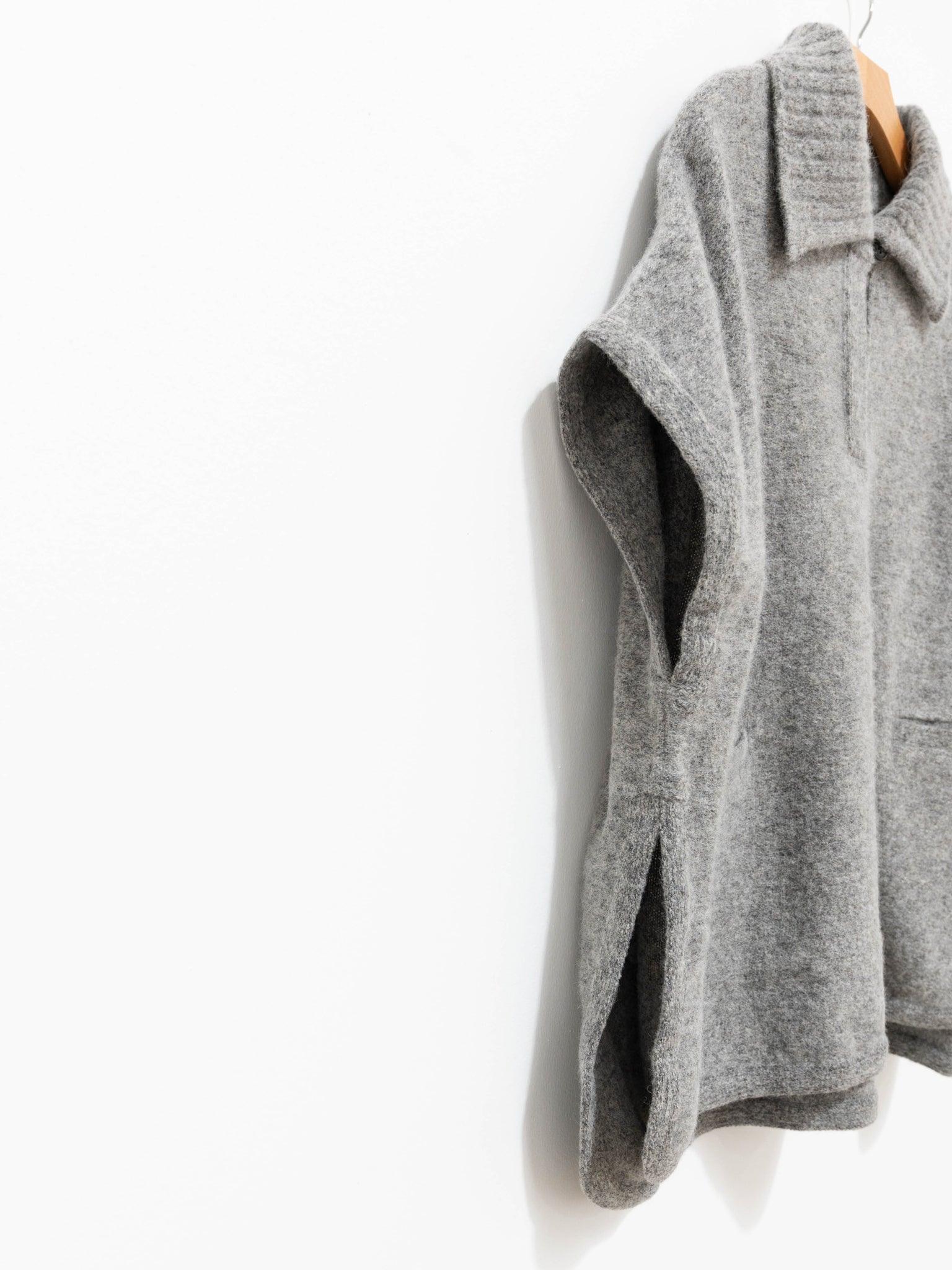 Namu Shop - Phlannel Felt Wool Knit Skipper Poncho - Gray