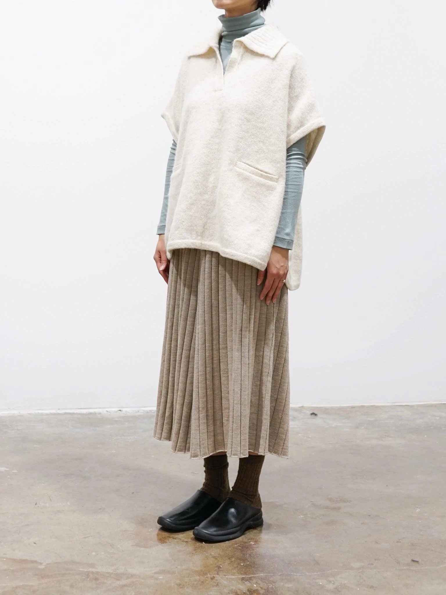 Namu Shop - Phlannel Felt Wool Knit Skipper Poncho - White