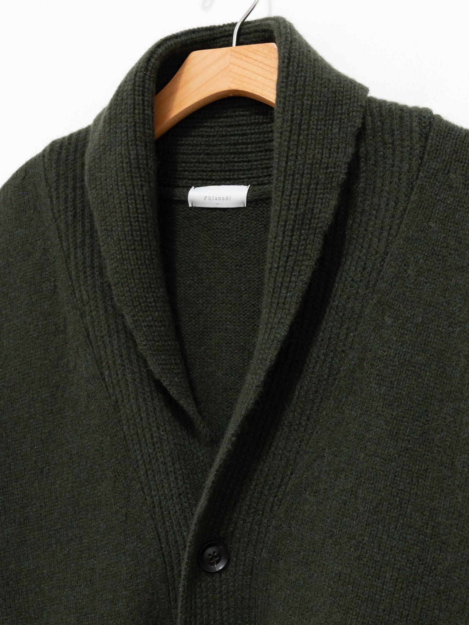 Namu Shop - Phlannel Felt Wool Shawl Collar Cardigan - Khaki Green