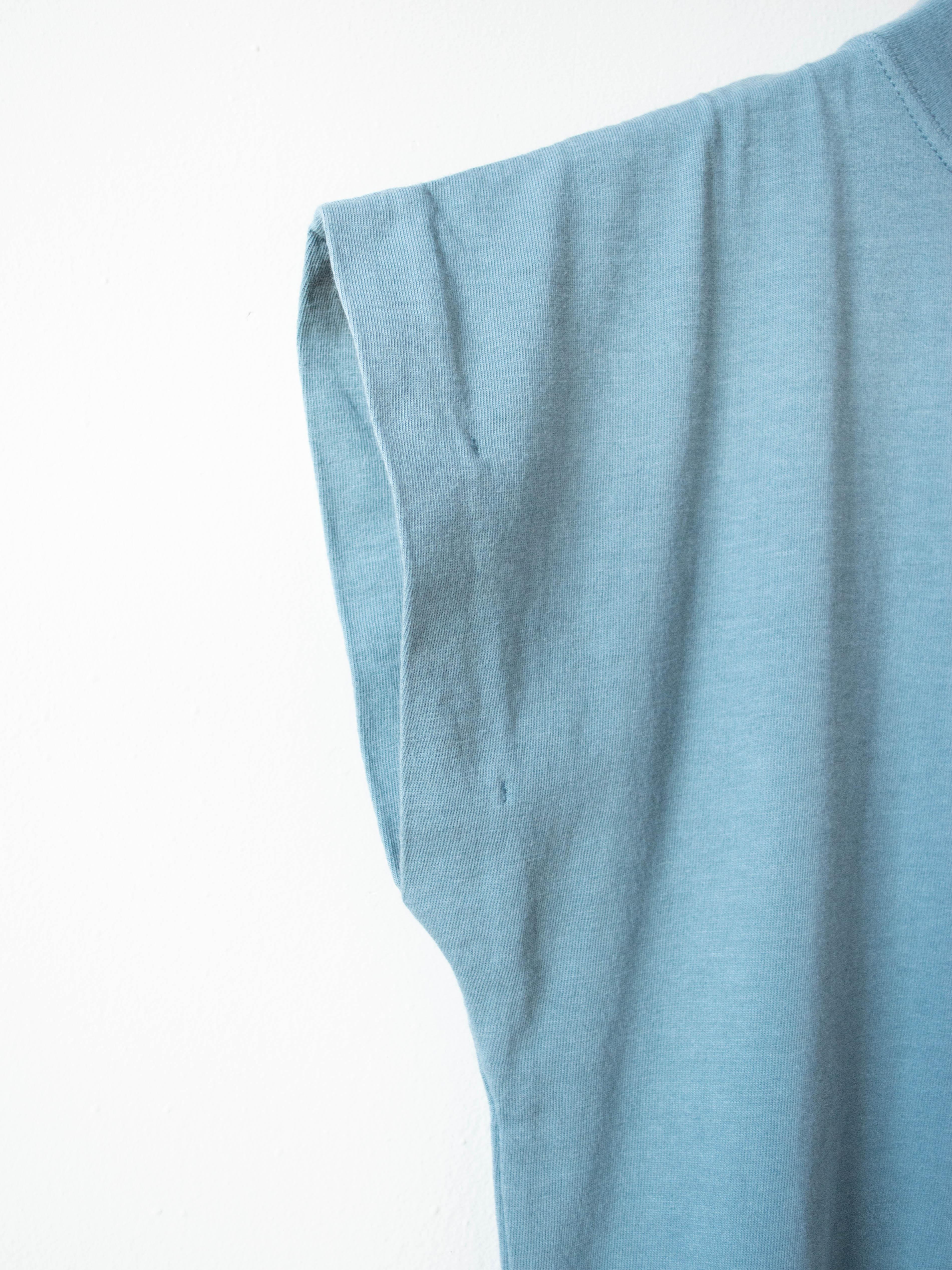 Namu Shop - Phlannel Light Suvin Cotton French-sleeve T-shirt - Blue