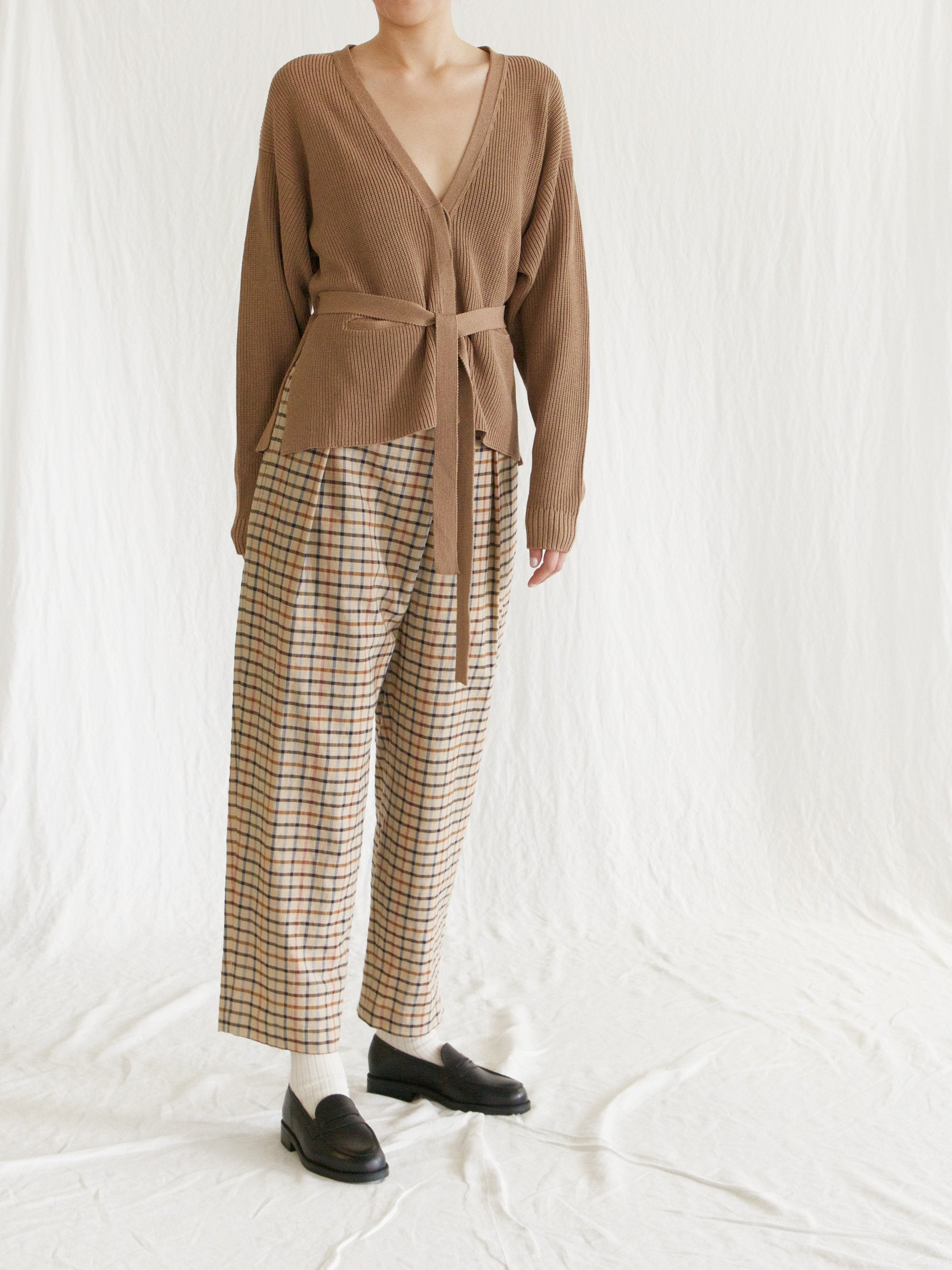 Namu Shop - Phlannel Washi Silk Belted Knit Cardigan - Almond