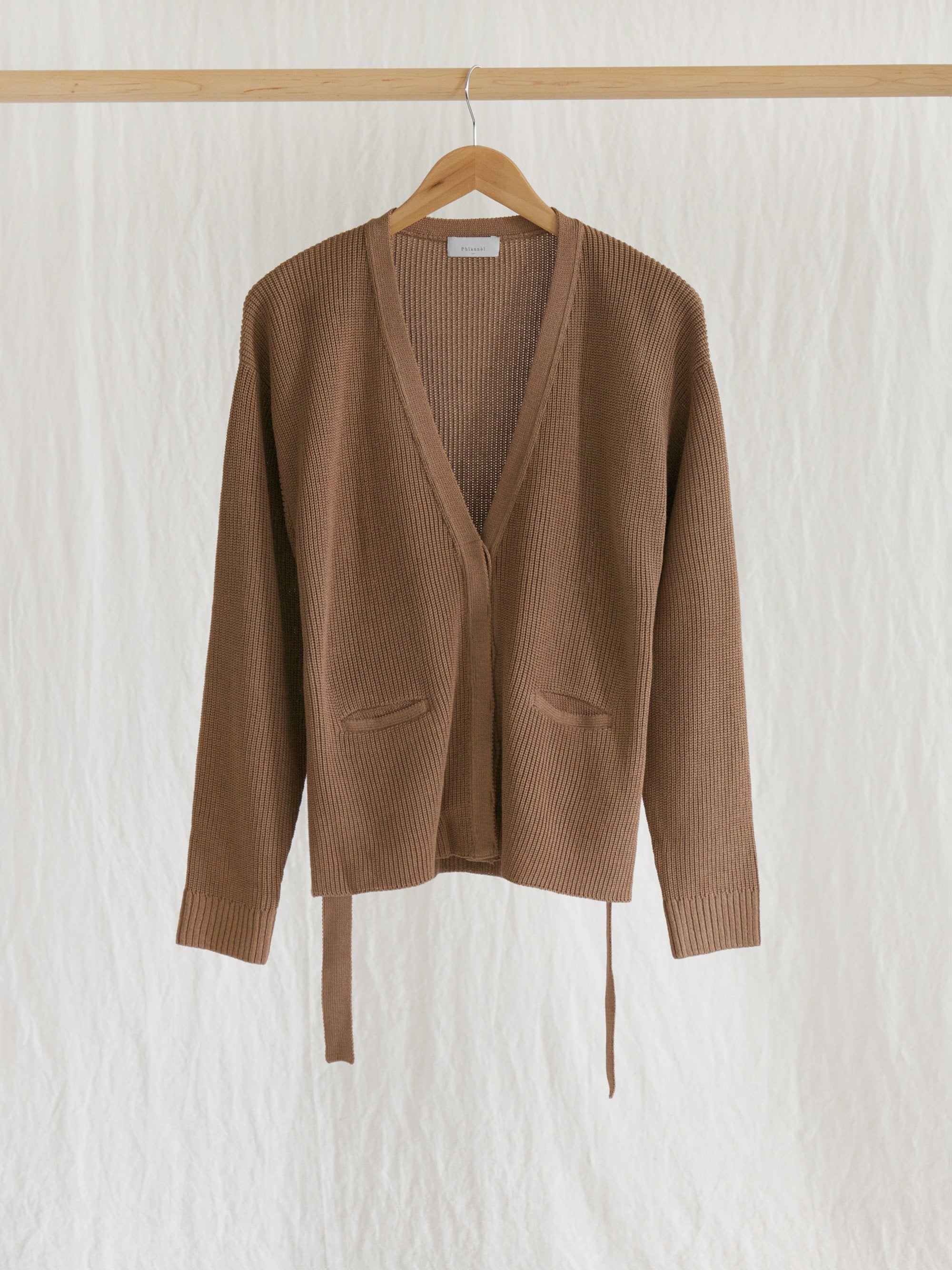 Namu Shop - Phlannel Washi Silk Belted Knit Cardigan - Almond