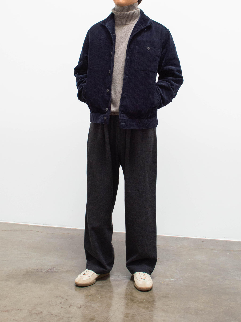 Namu Shop - Phlannel Winter Loop Yarn Wide Easy Trousers - Deep Gray