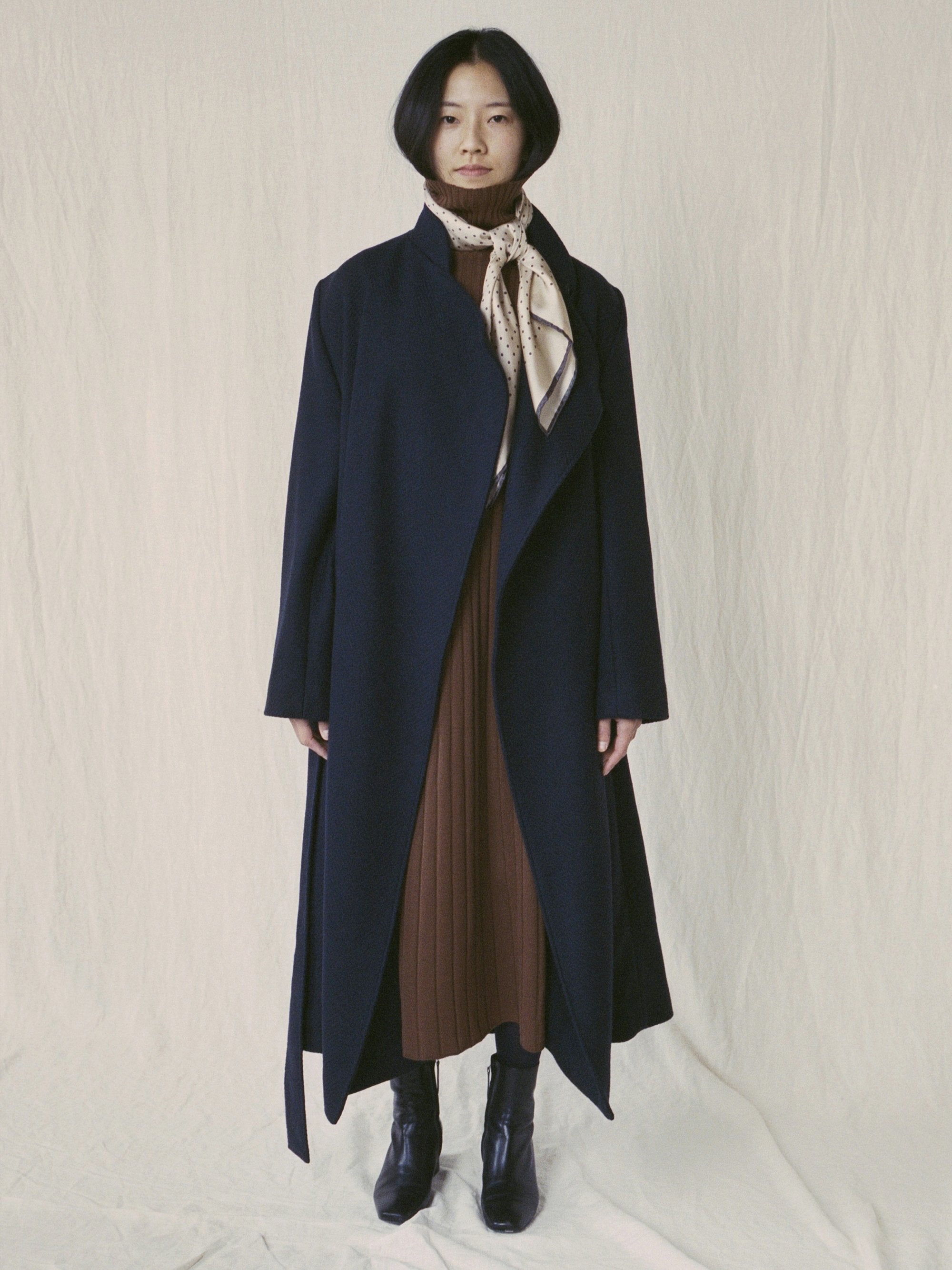 Namu Shop - Studio Nicholson Parsec Herringbone Drape Wrap Wool Coat