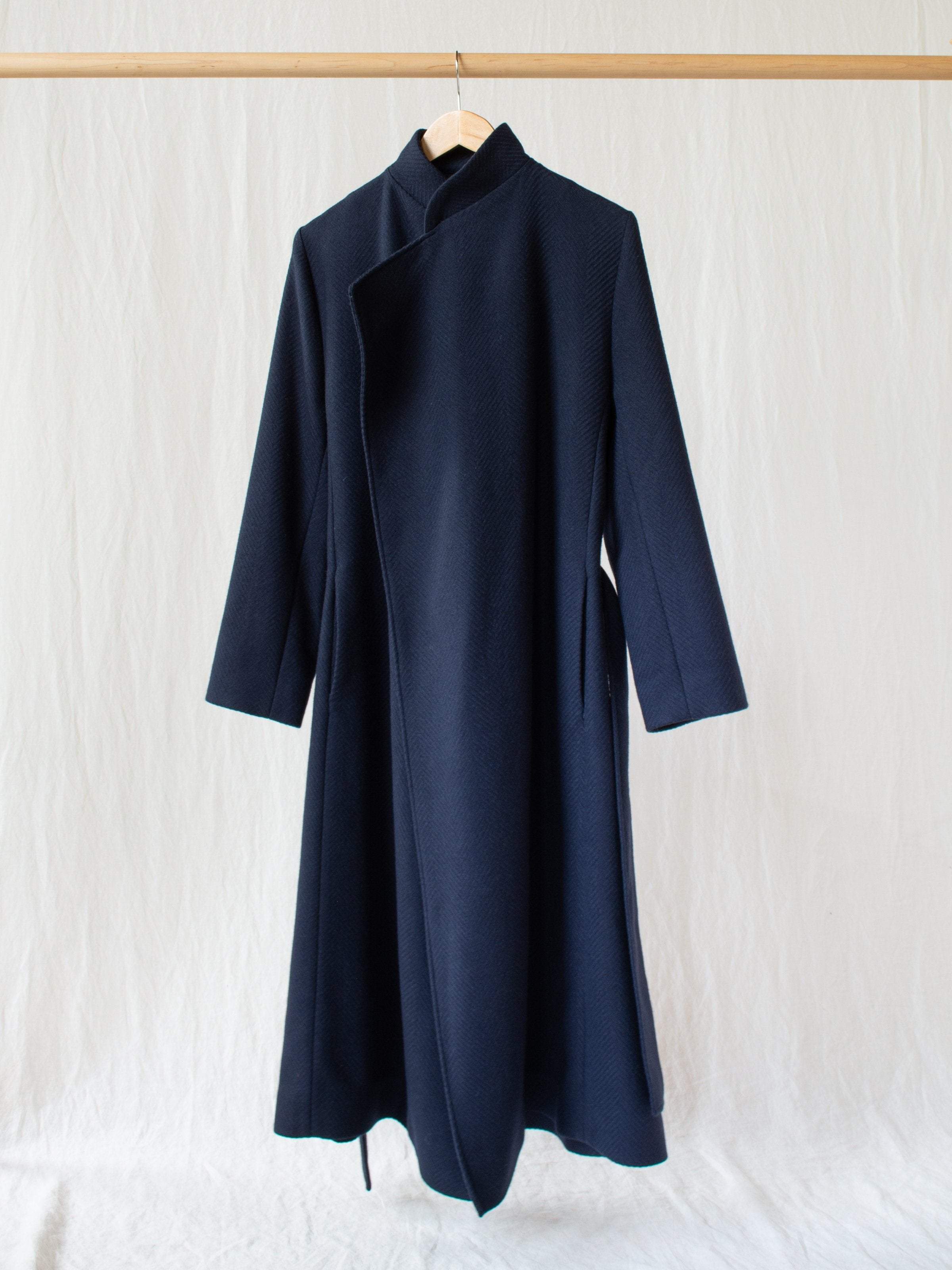 Namu Shop - Studio Nicholson Parsec Herringbone Drape Wrap Wool Coat