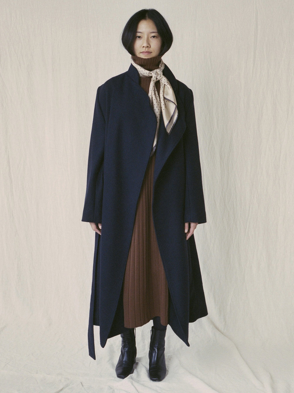Namu Shop - Studio Nicholson Parsec Herringbone Drape Wrap Wool Coat