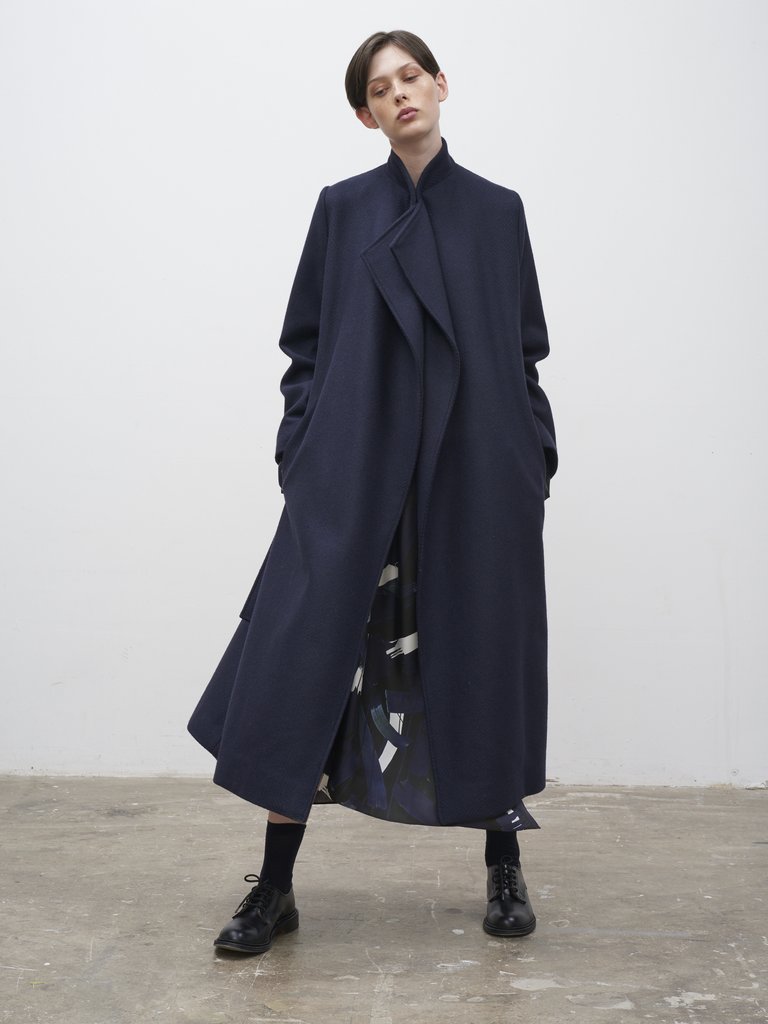 Namu Shop - Studio Nicholson Parsec Herringbone Drape Wrap Wool Coat