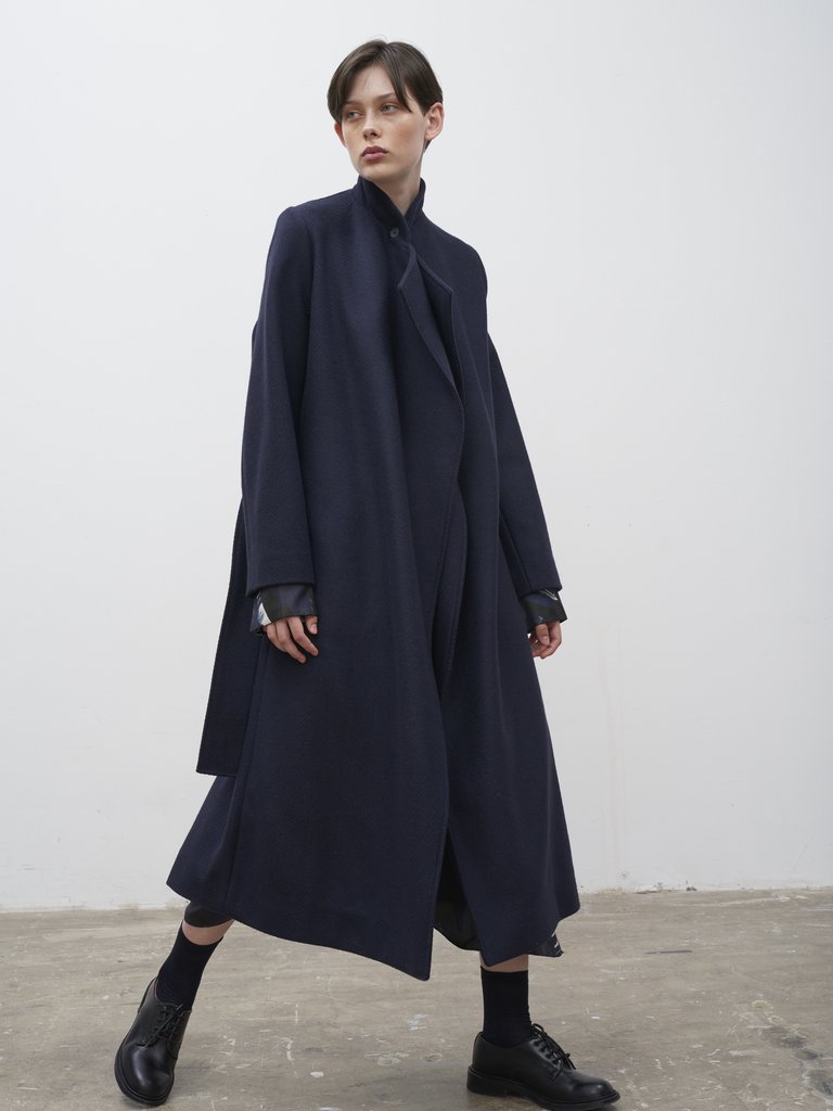 Namu Shop - Studio Nicholson Parsec Herringbone Drape Wrap Wool Coat