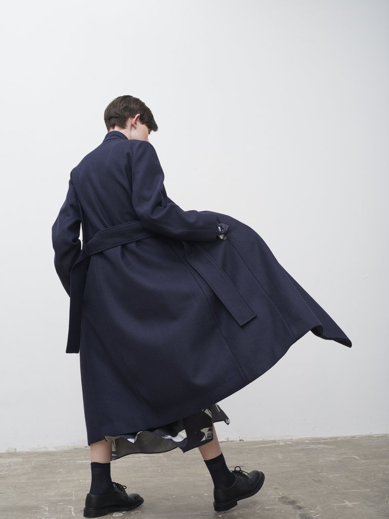 Namu Shop - Studio Nicholson Parsec Herringbone Drape Wrap Wool Coat