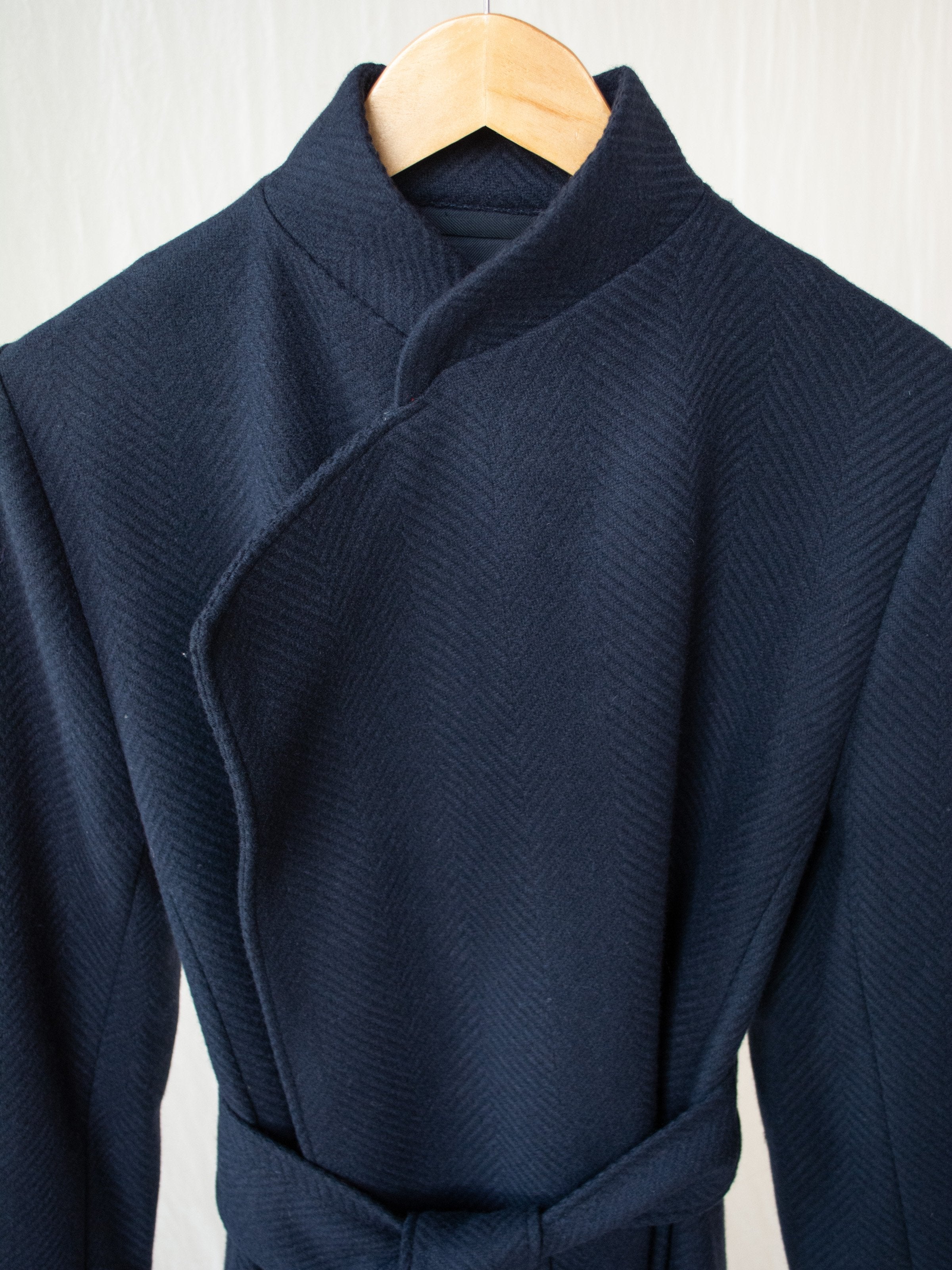 Namu Shop - Studio Nicholson Parsec Herringbone Drape Wrap Wool Coat