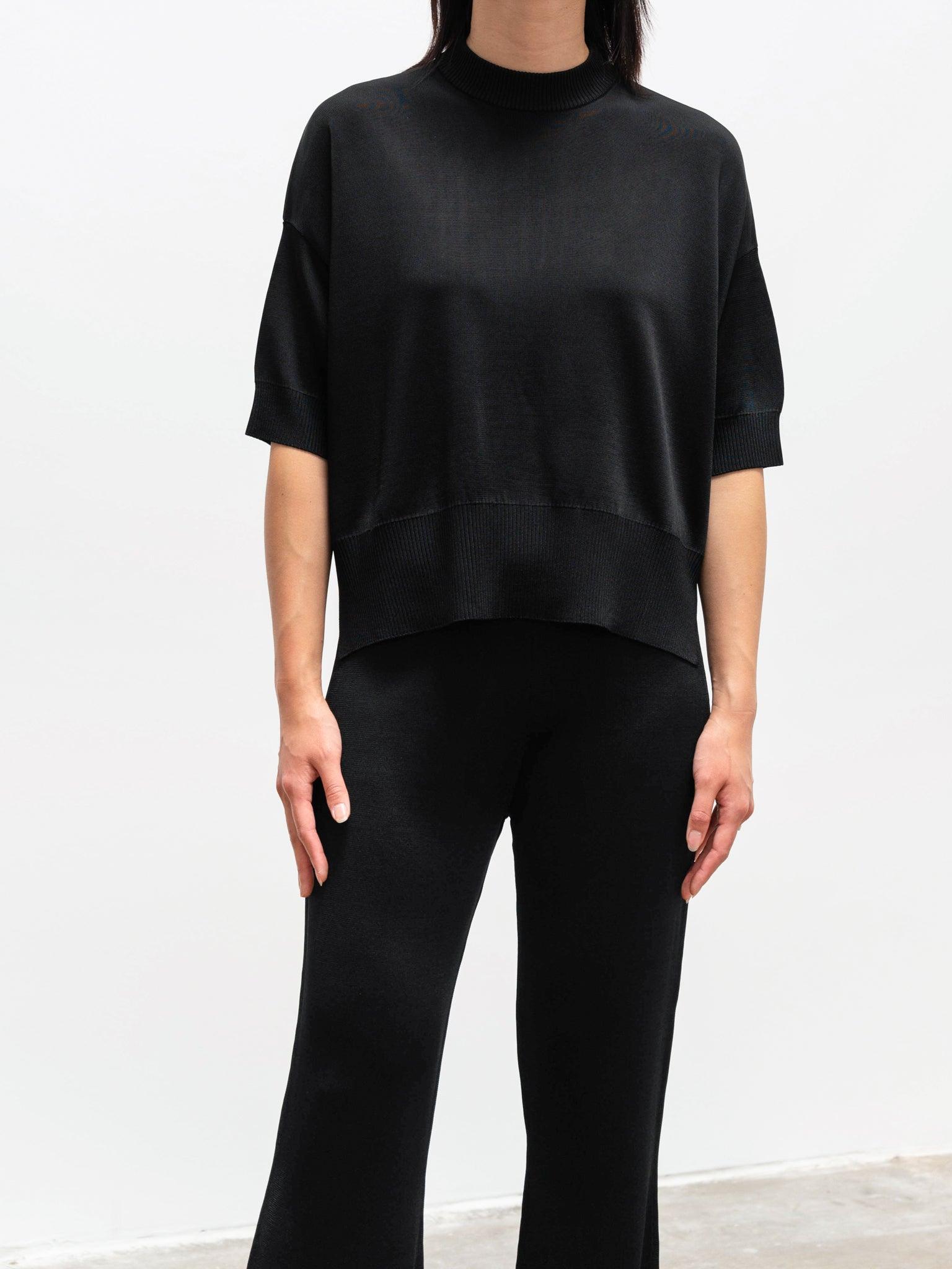Namu Shop - Studio Nicholson Tonneau Short Sleeve Crewneck Knit - Black