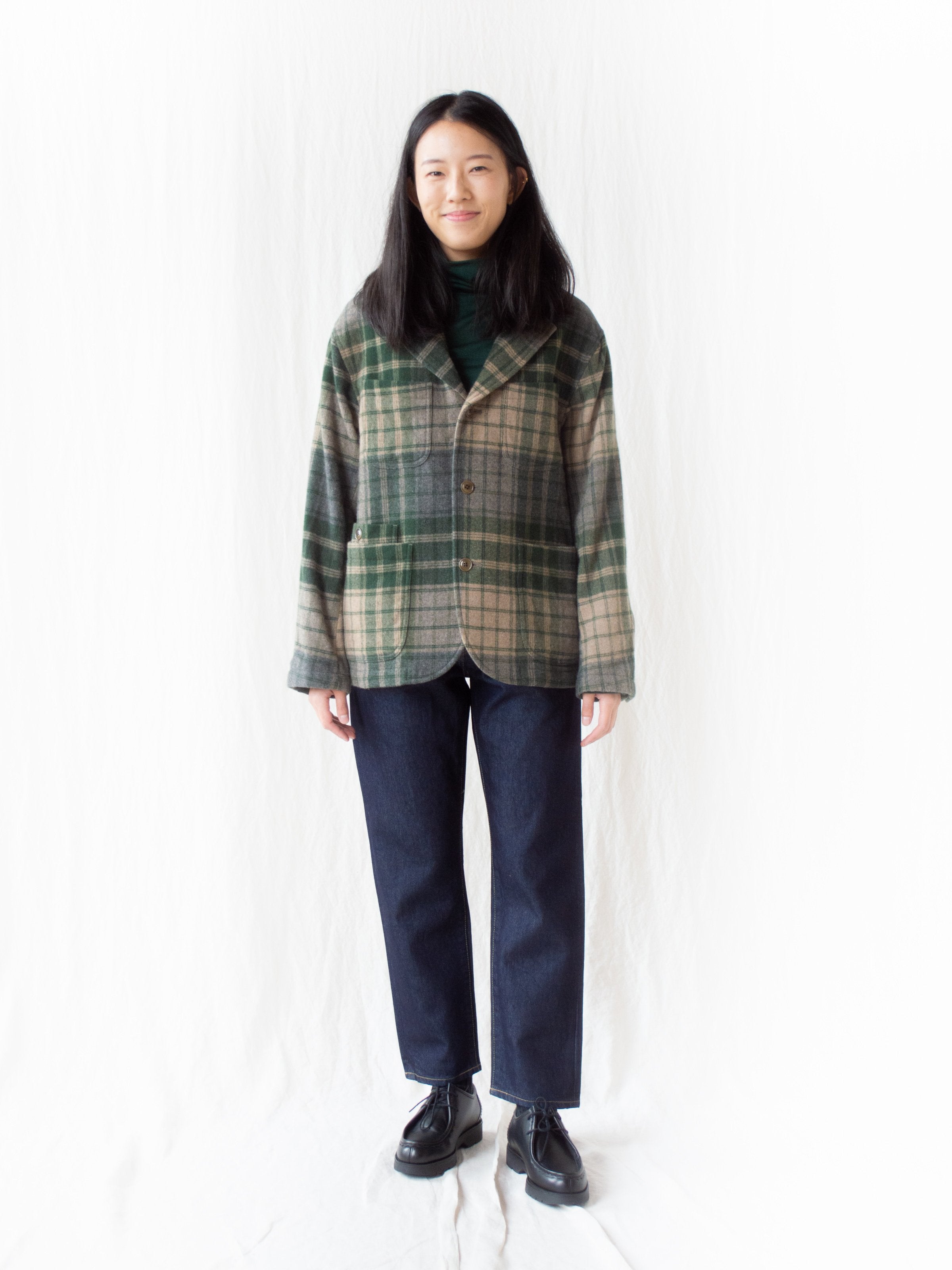 Namu Shop - ts(s) 4+1 Patch Pocket Jacket - Green/Gray Beige Wool Plaid