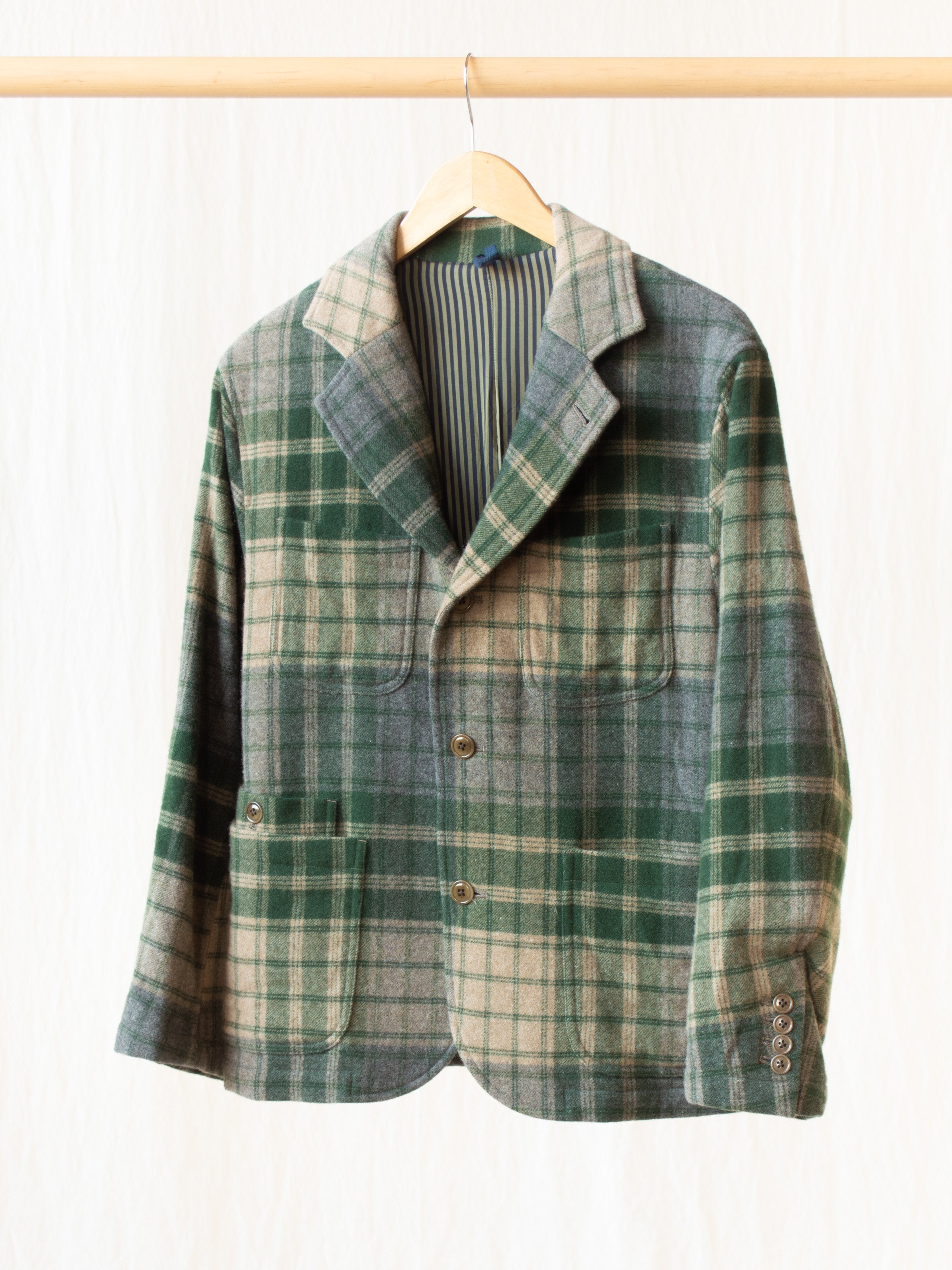 Namu Shop - ts(s) 4+1 Patch Pocket Jacket - Green/Gray Beige Wool Plaid