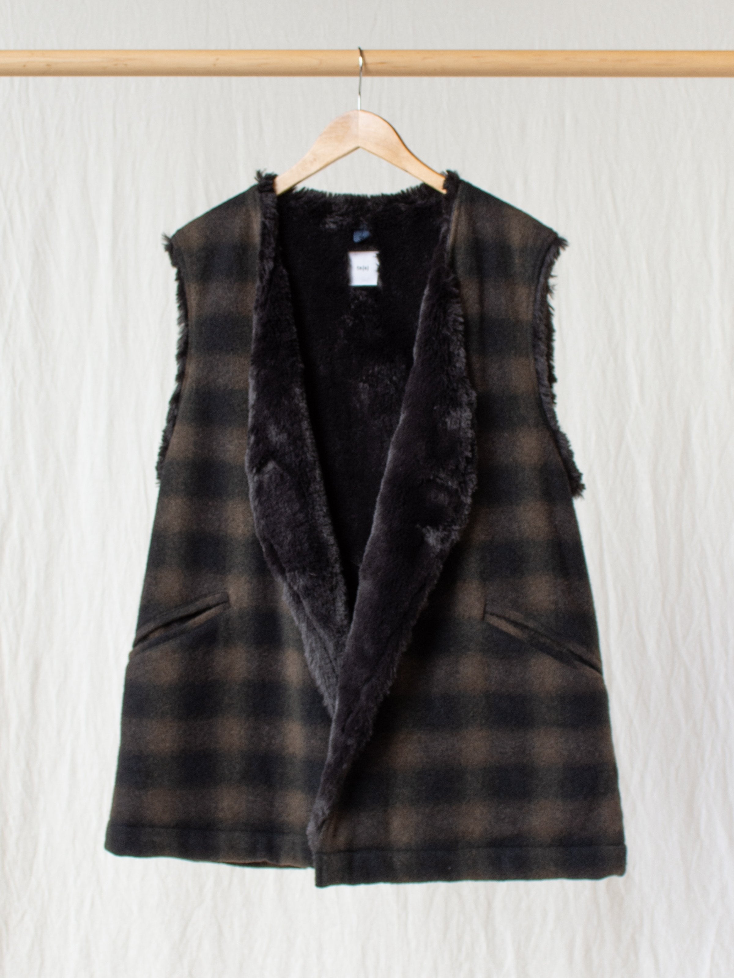 Namu Shop - ts(s) Boa Lined Belted Vest - Ombre Plaid Wool