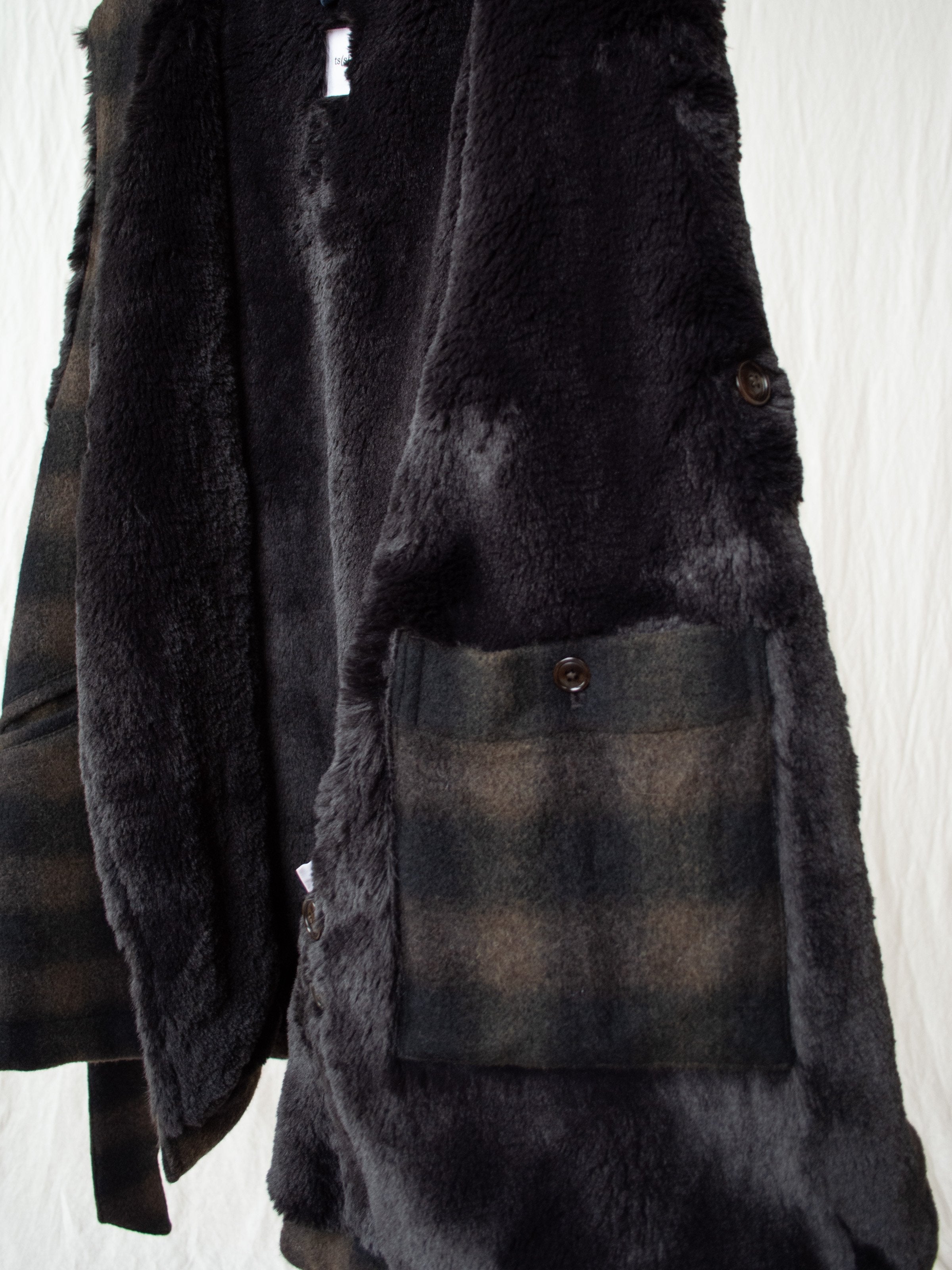 Namu Shop - ts(s) Boa Lined Belted Vest - Ombre Plaid Wool