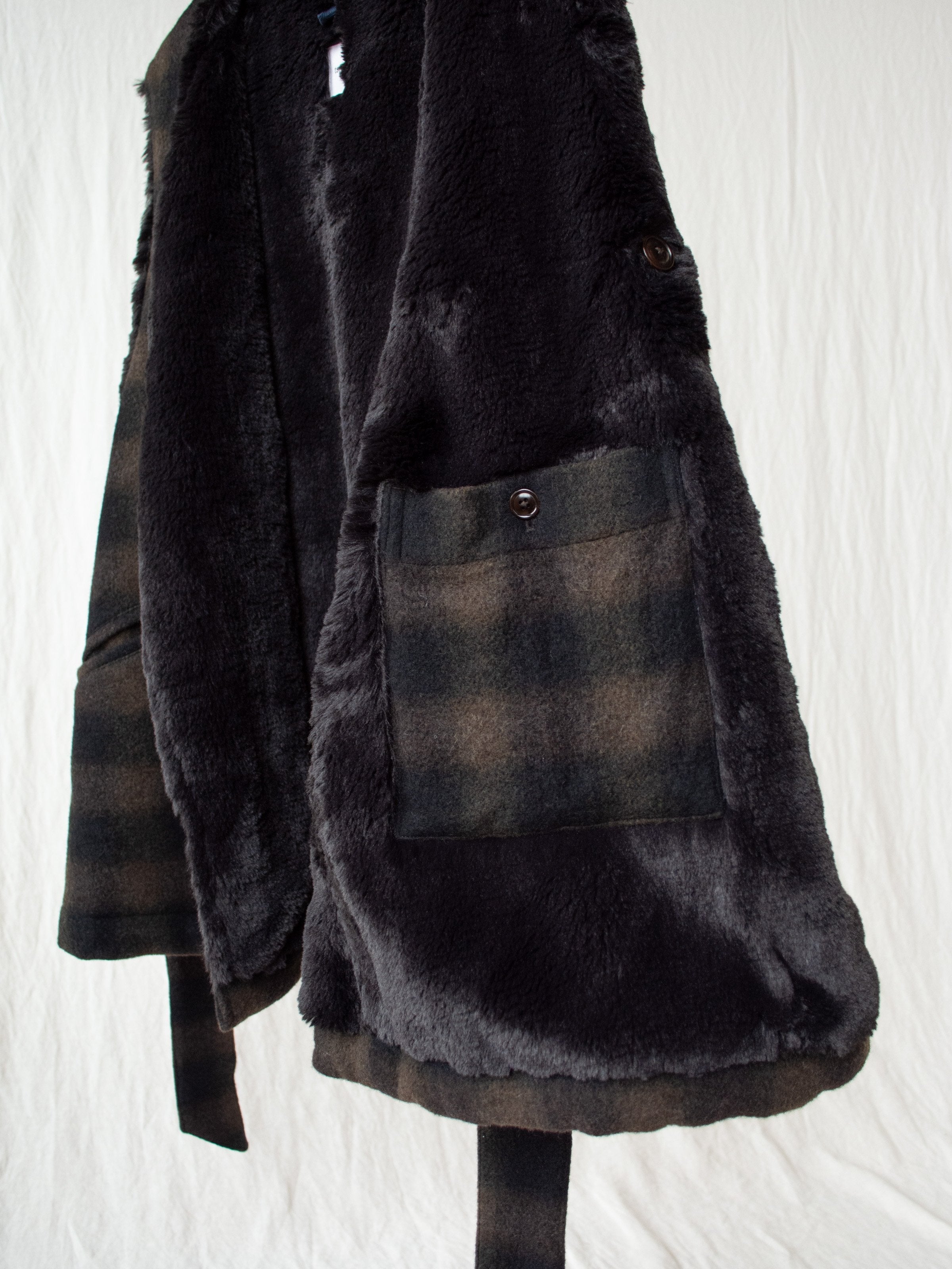 Namu Shop - ts(s) Boa Lined Belted Vest - Ombre Plaid Wool