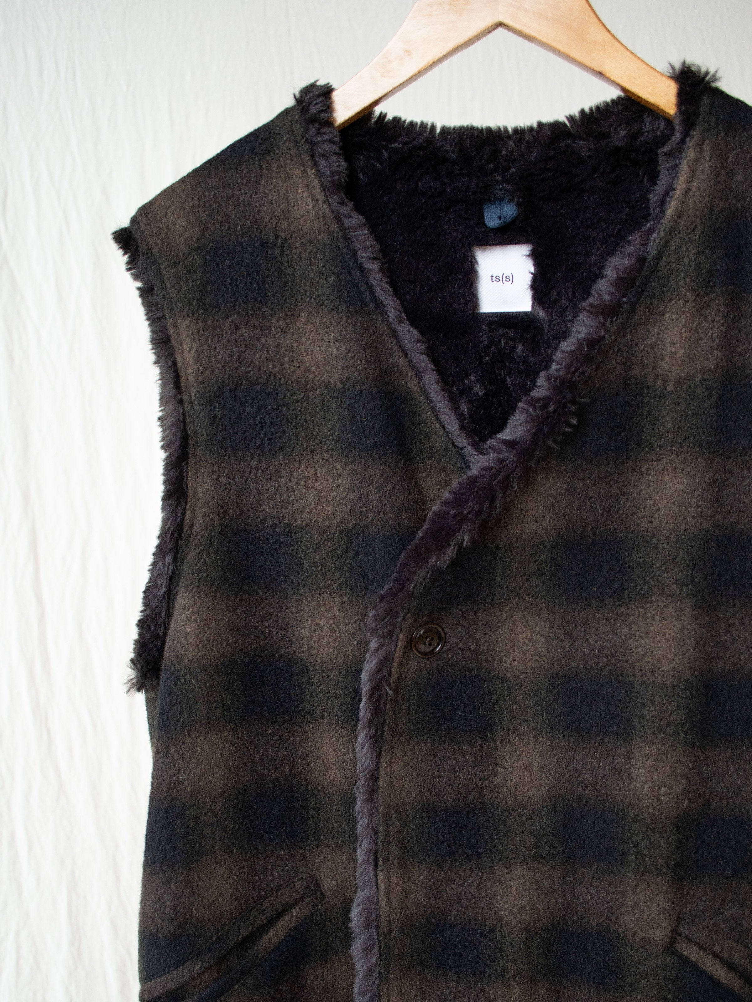 Namu Shop - ts(s) Boa Lined Belted Vest - Ombre Plaid Wool