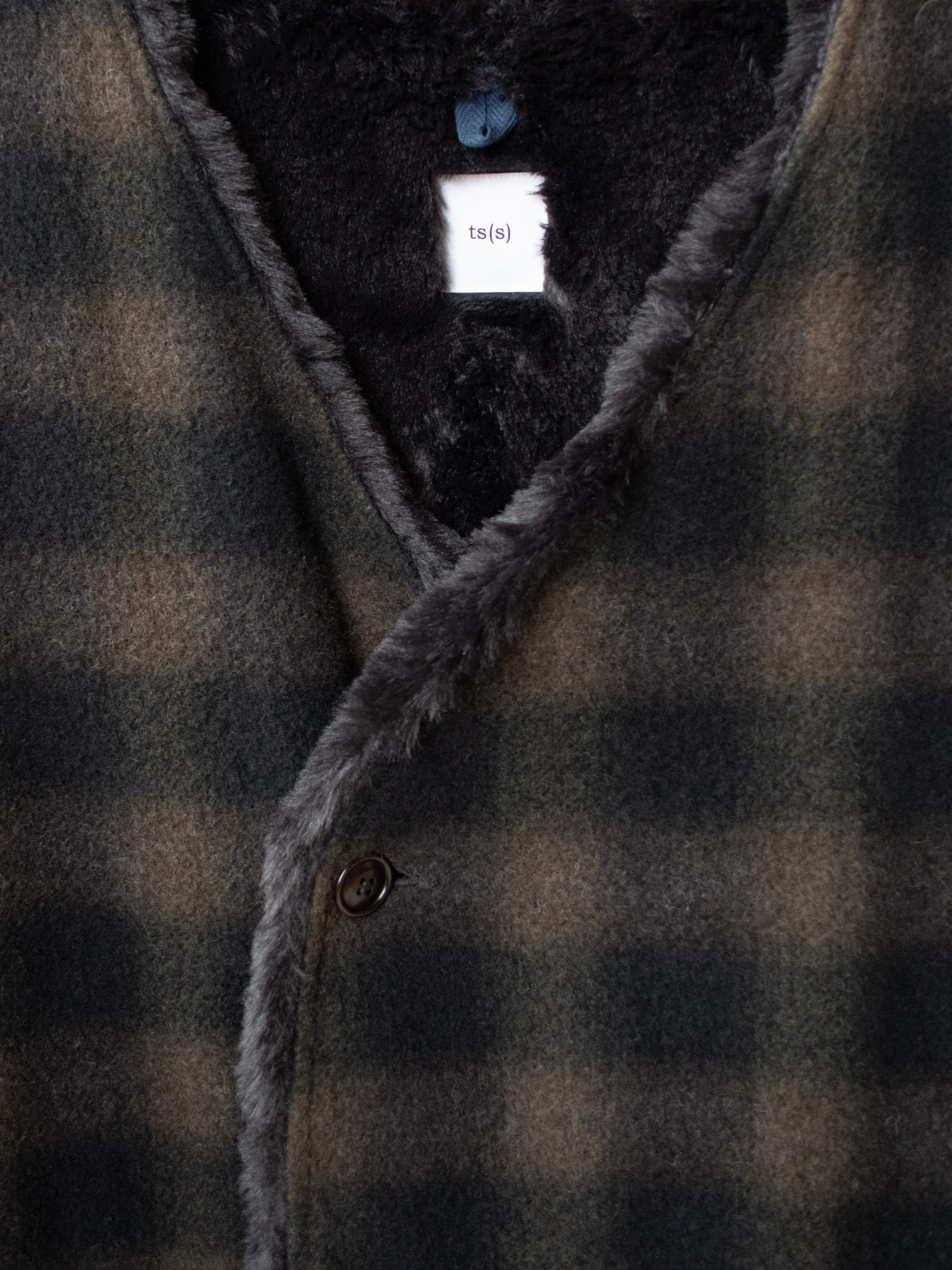 Namu Shop - ts(s) Boa Lined Belted Vest - Ombre Plaid Wool