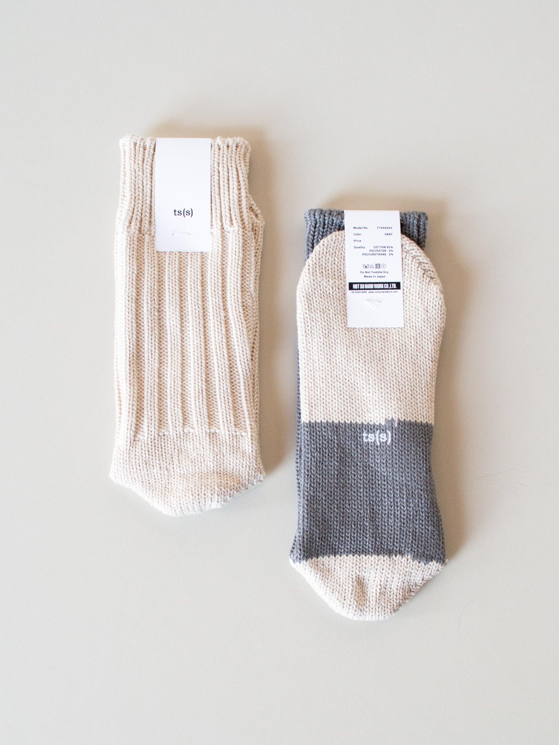 Namu Shop - ts(s) Mix and Match Cotton Rib Sock - Gray/Natural