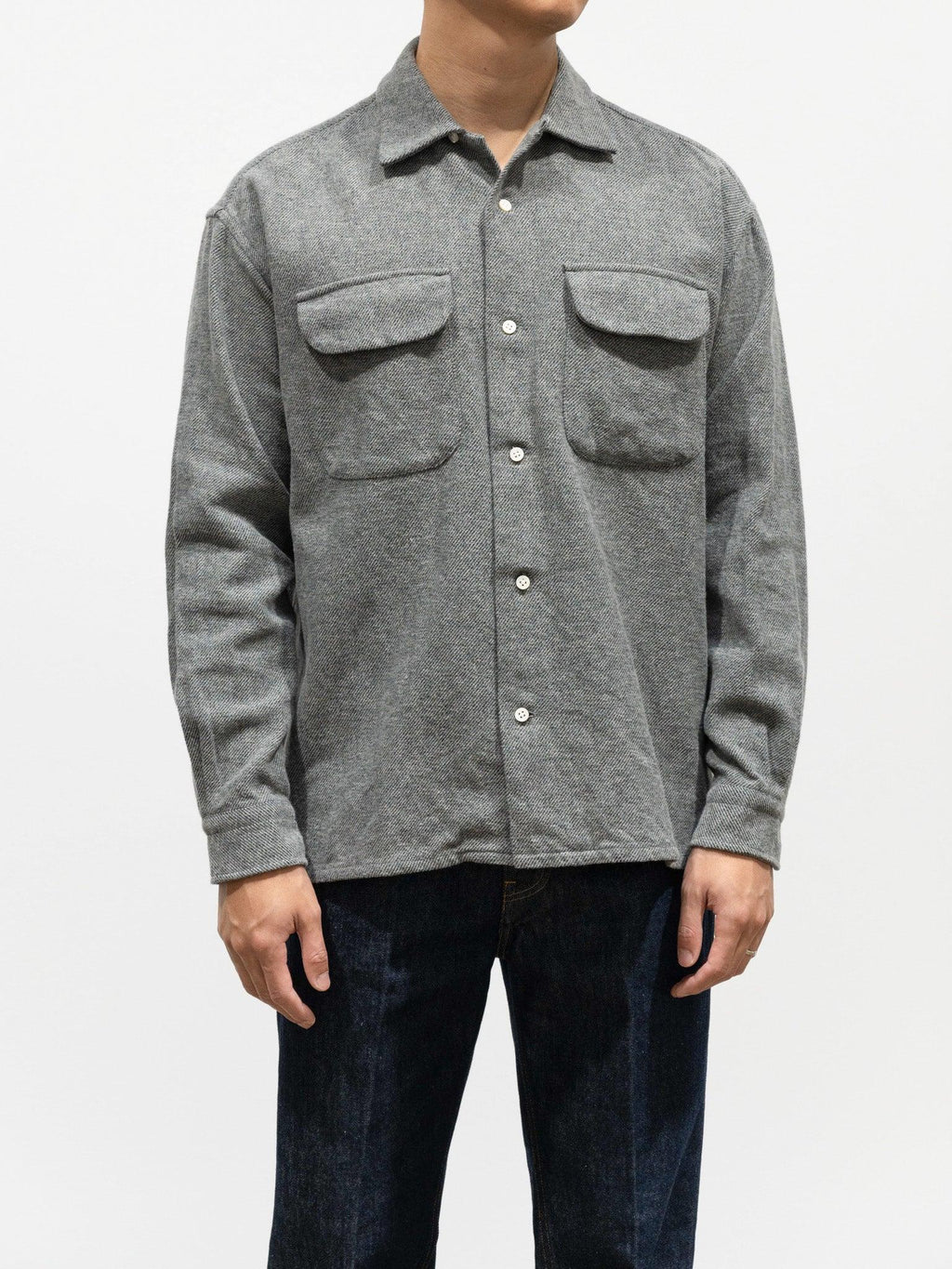 Namu Shop - ts(s) Mixed Color Cotton Round Flap Pocket Baggy Shirt - Gray