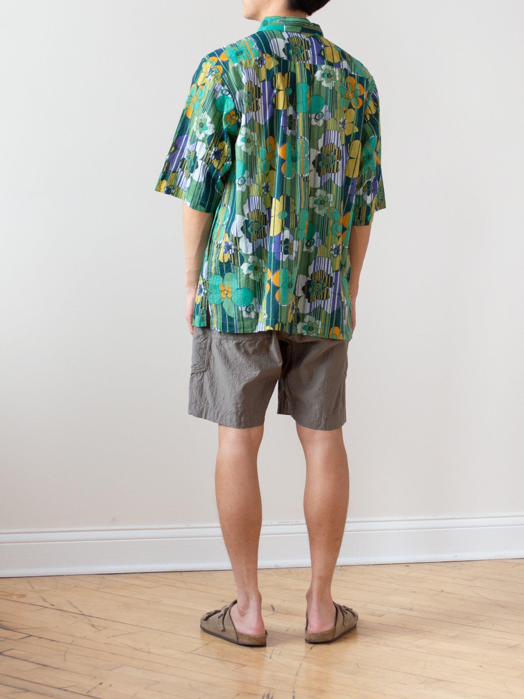 Namu Shop - ts(s) Retro Flower Print S/S BD Shirt - Green