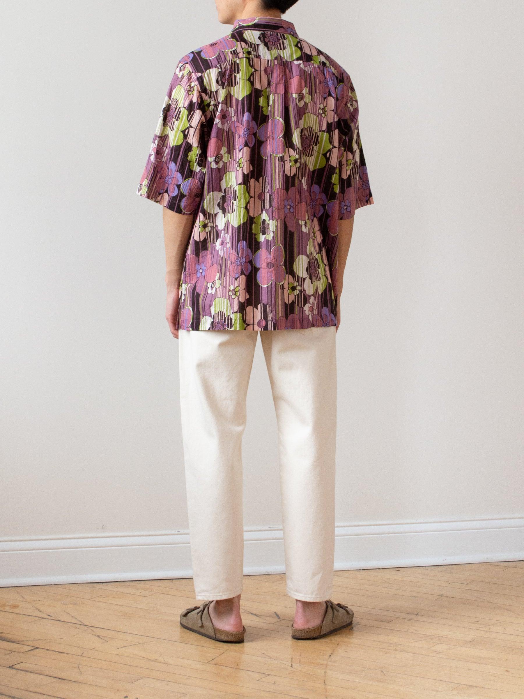 Namu Shop - ts(s) Retro Flower Print S/S BD Shirt - Wine