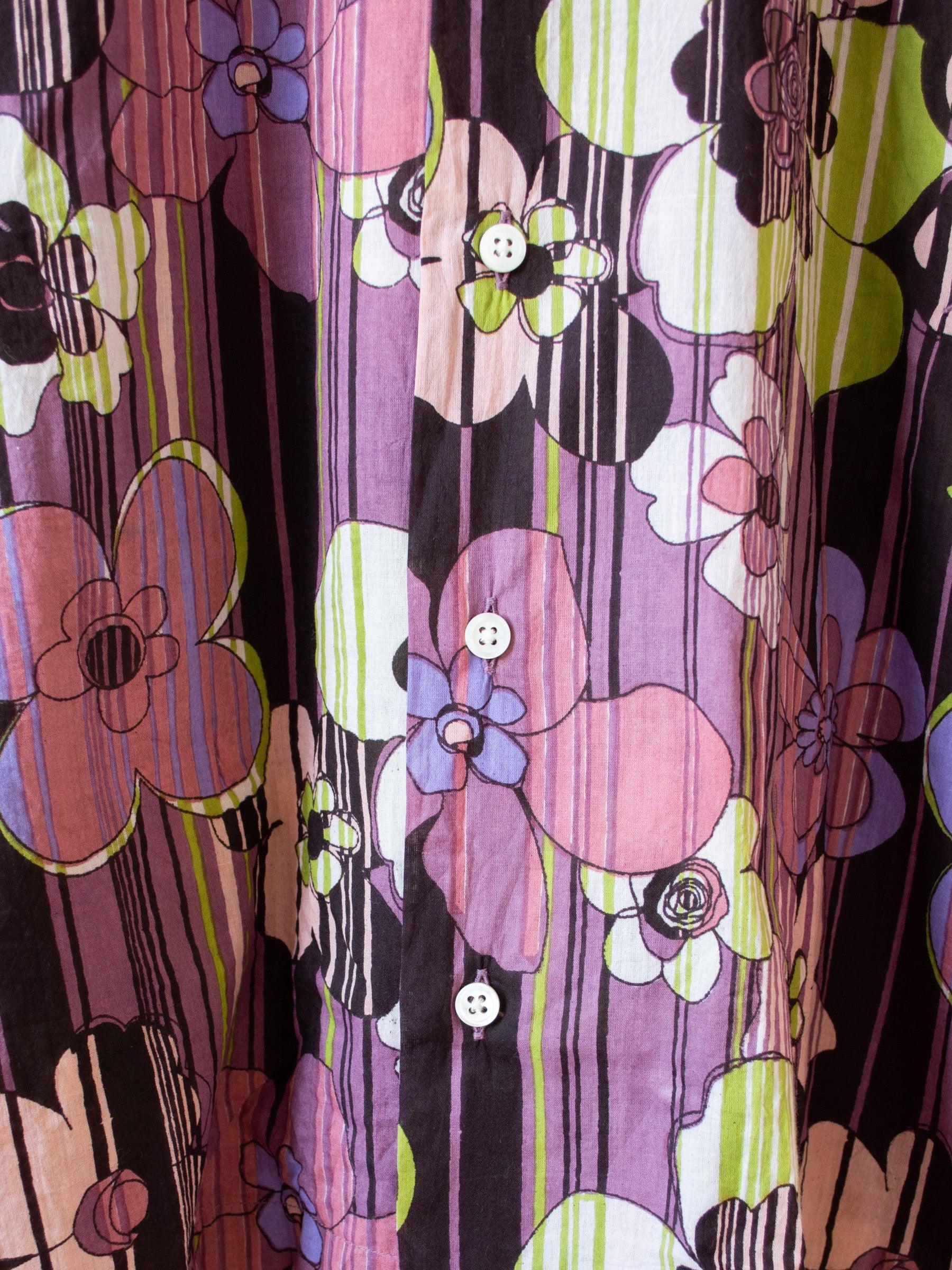 Namu Shop - ts(s) Retro Flower Print S/S BD Shirt - Wine