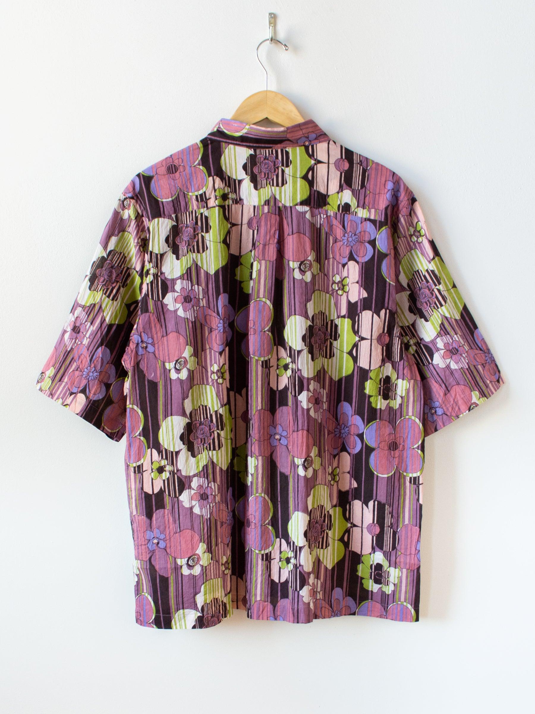 Namu Shop - ts(s) Retro Flower Print S/S BD Shirt - Wine