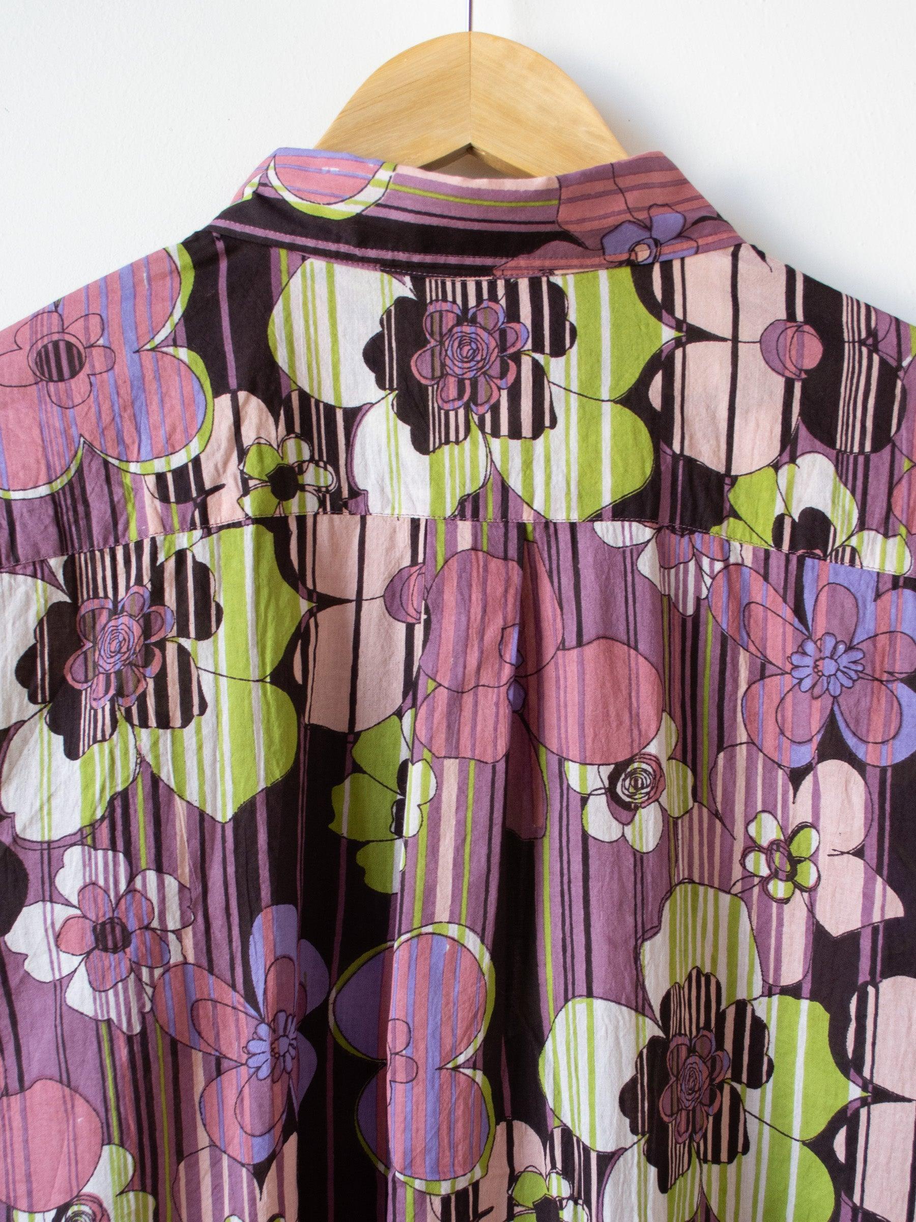 Namu Shop - ts(s) Retro Flower Print S/S BD Shirt - Wine