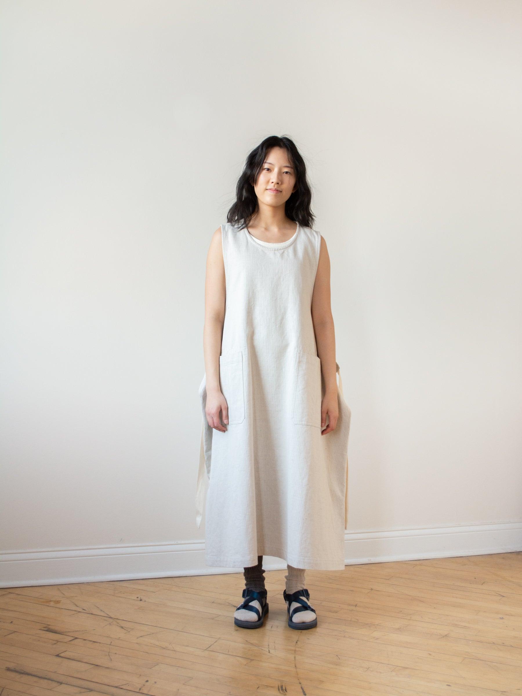 Namu Shop - ts(s) Stretch Herringbone Foldable Apron Dress - Natural