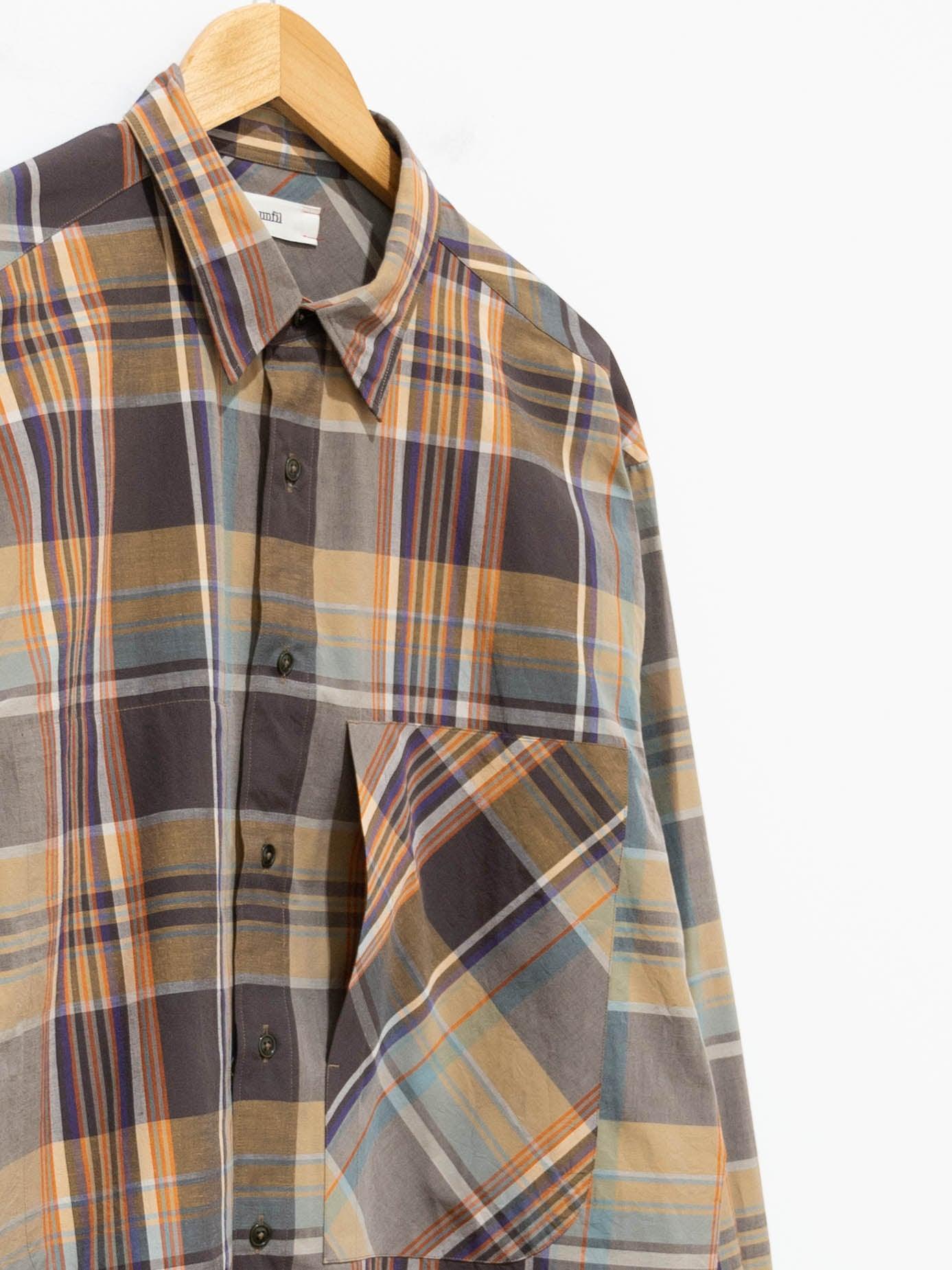 Namu Shop - Unfil Chambray Weather Cloth Overshirt - Brown Madras