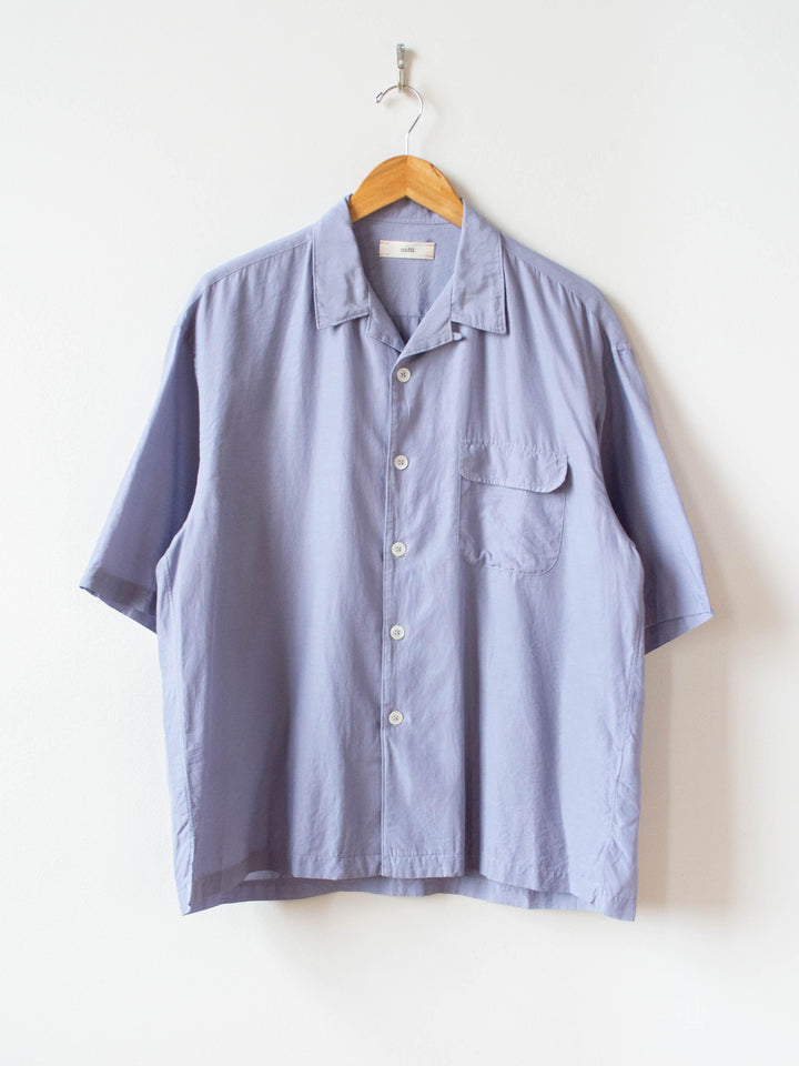 Namu Shop - Unfil Cotton Silk Twill Open Collar SS Shirt - Blue Gray