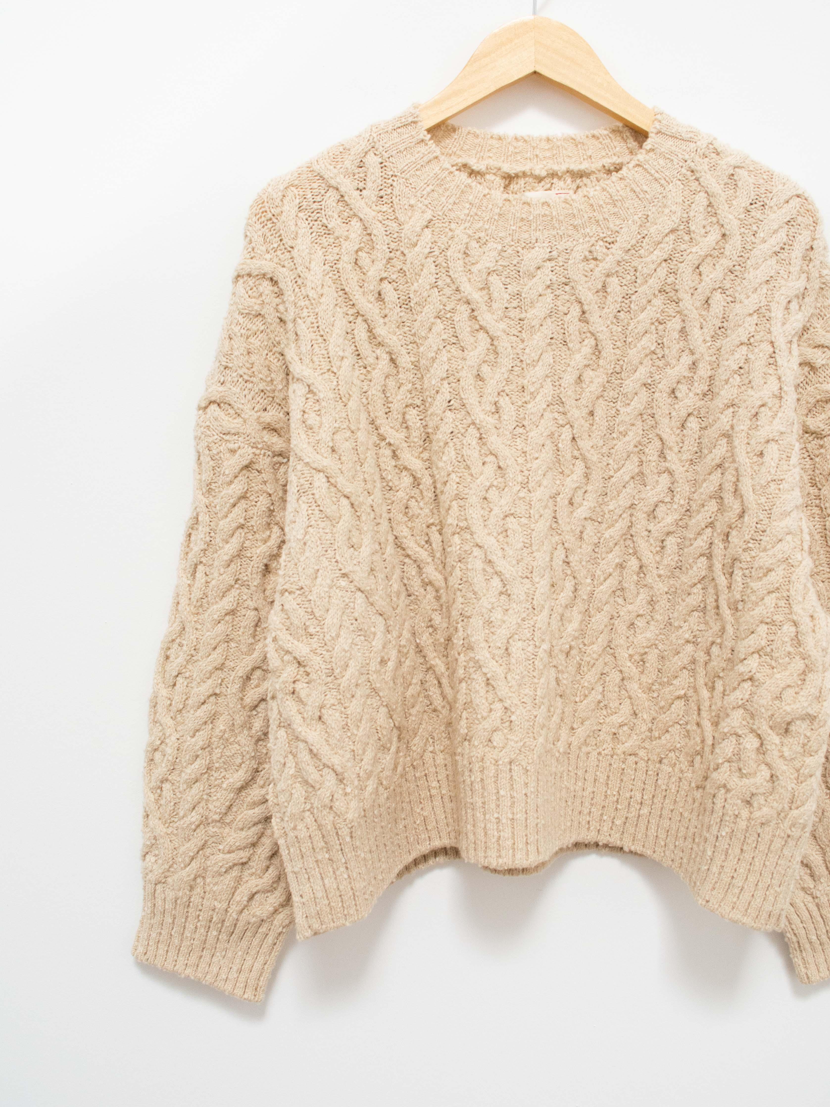 Namu Shop - Unfil French Merino Cotton Boucle Cable Knit Sweater - Ecru