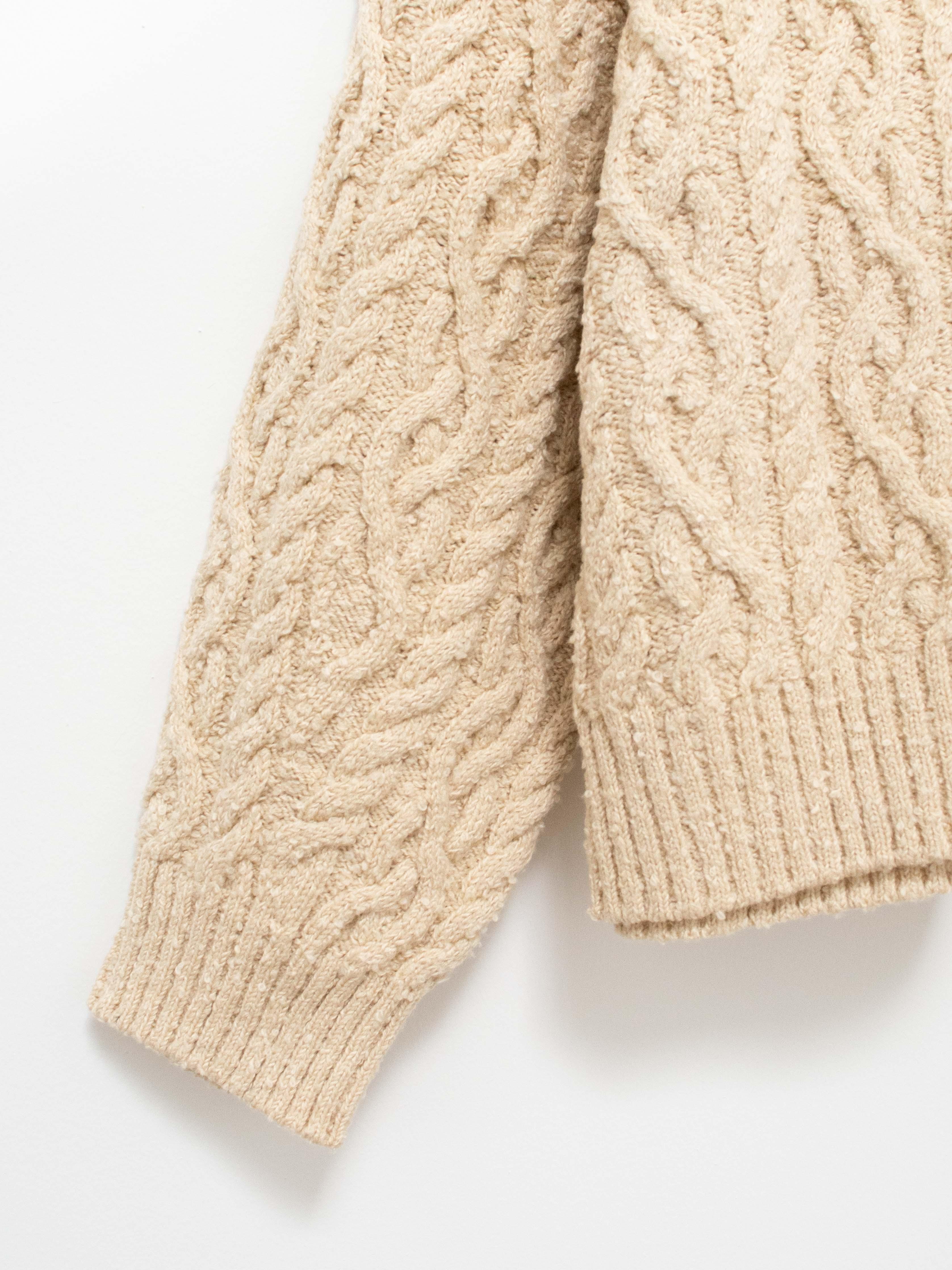 Namu Shop - Unfil French Merino Cotton Boucle Cable Knit Sweater - Ecru