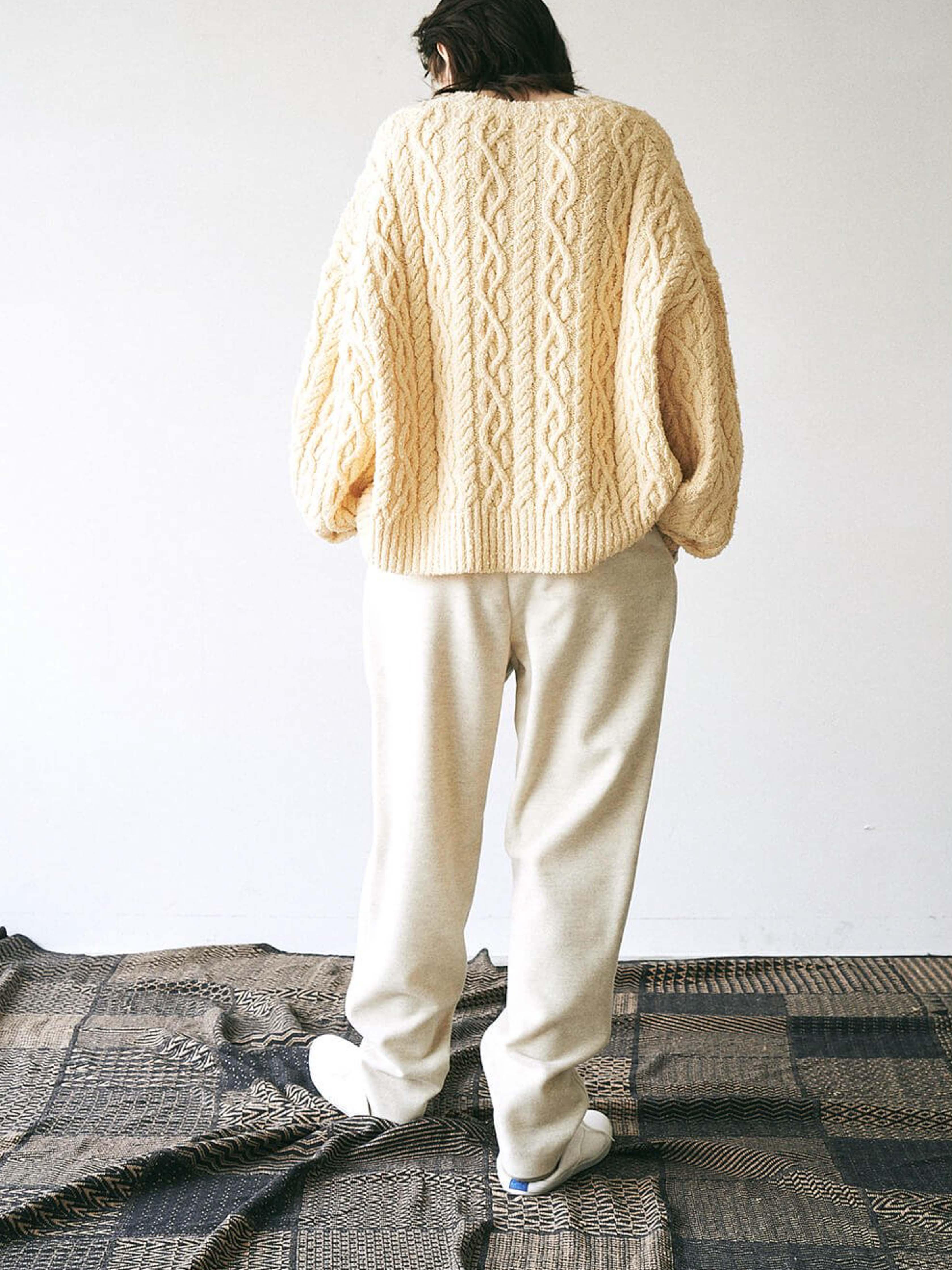 Namu Shop - Unfil French Merino Cotton Boucle Cable Knit Sweater - Ecru