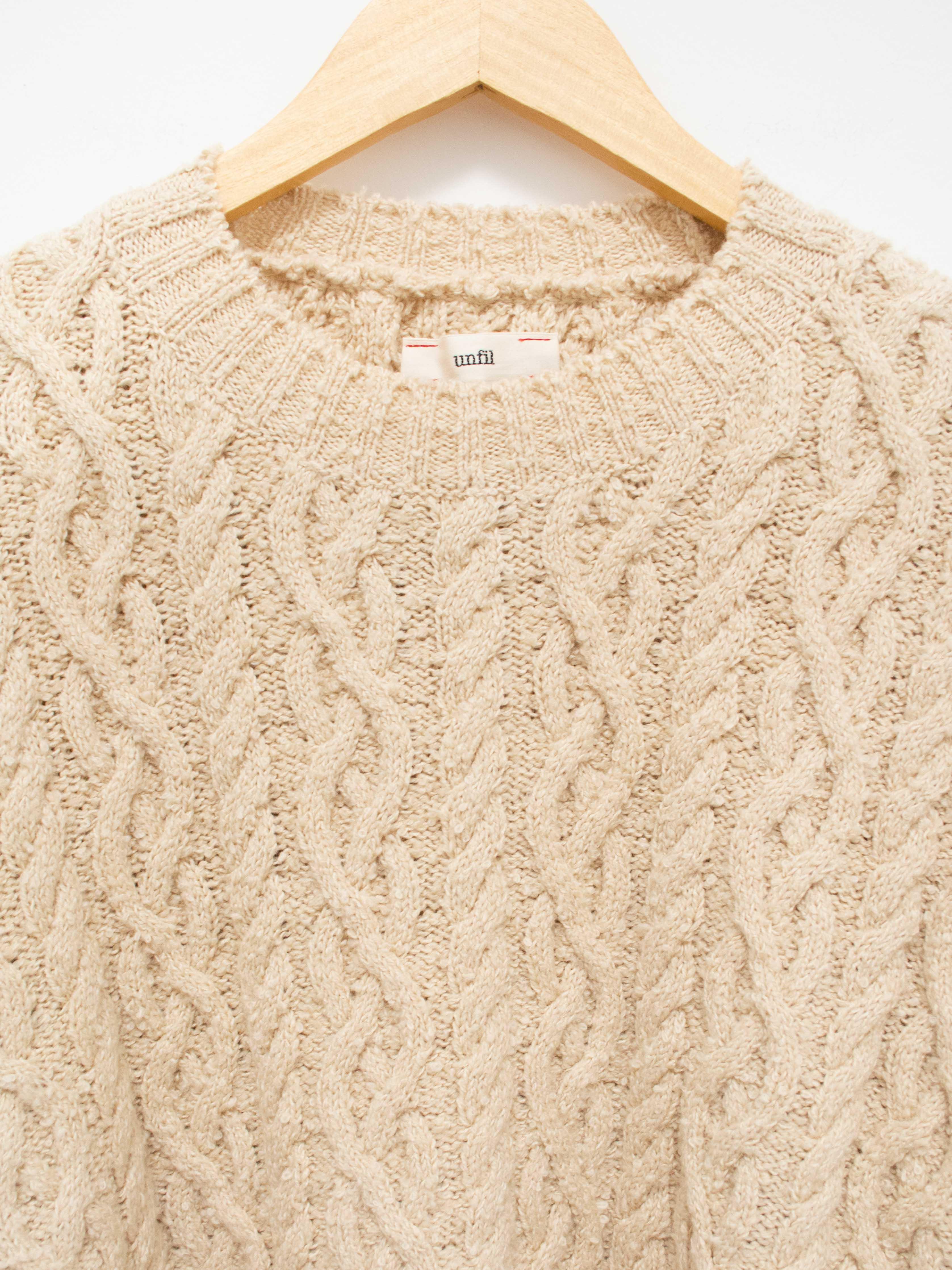 Namu Shop - Unfil French Merino Cotton Boucle Cable Knit Sweater - Ecru
