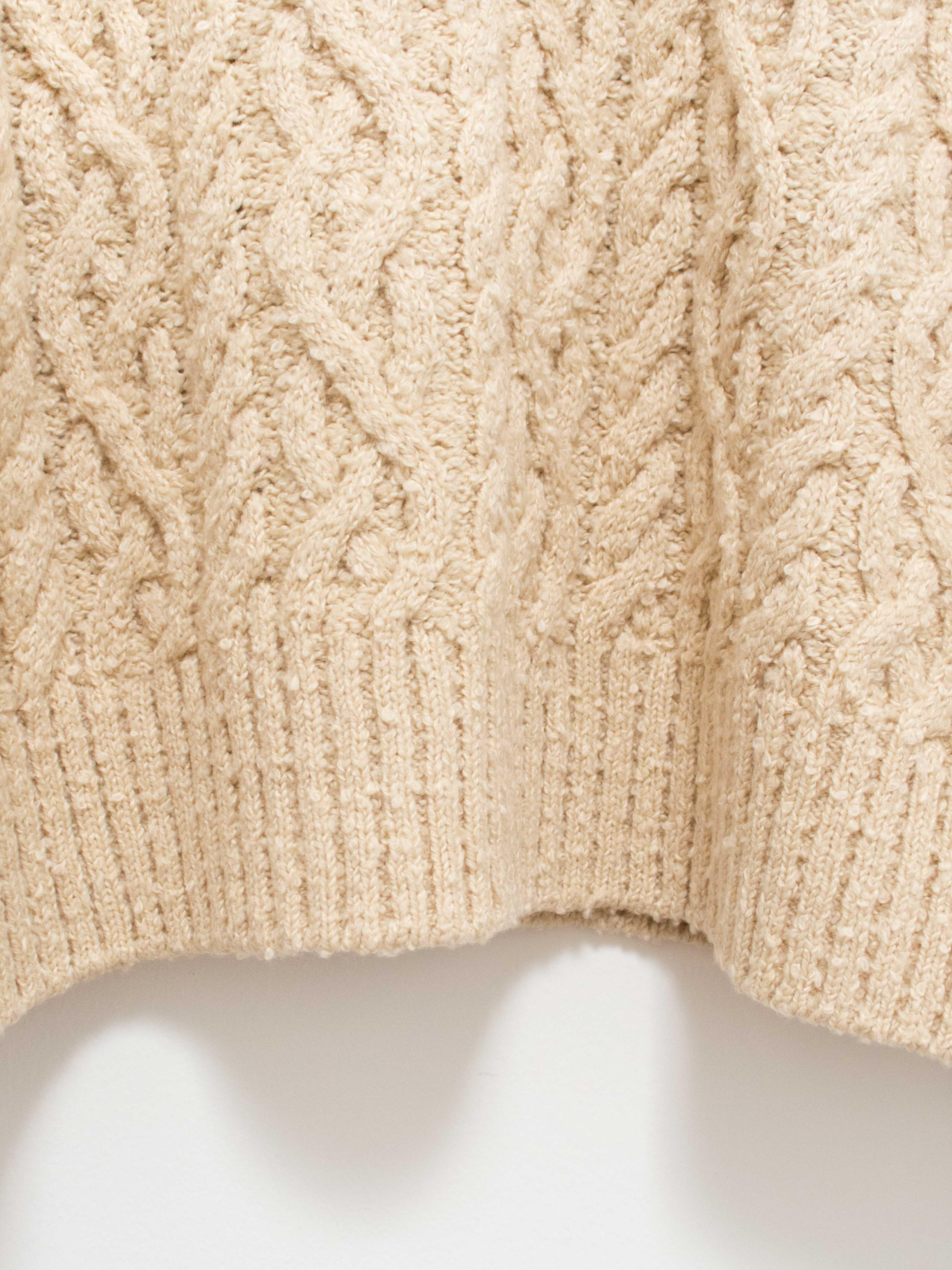 Namu Shop - Unfil French Merino Cotton Boucle Cable Knit Sweater - Ecru