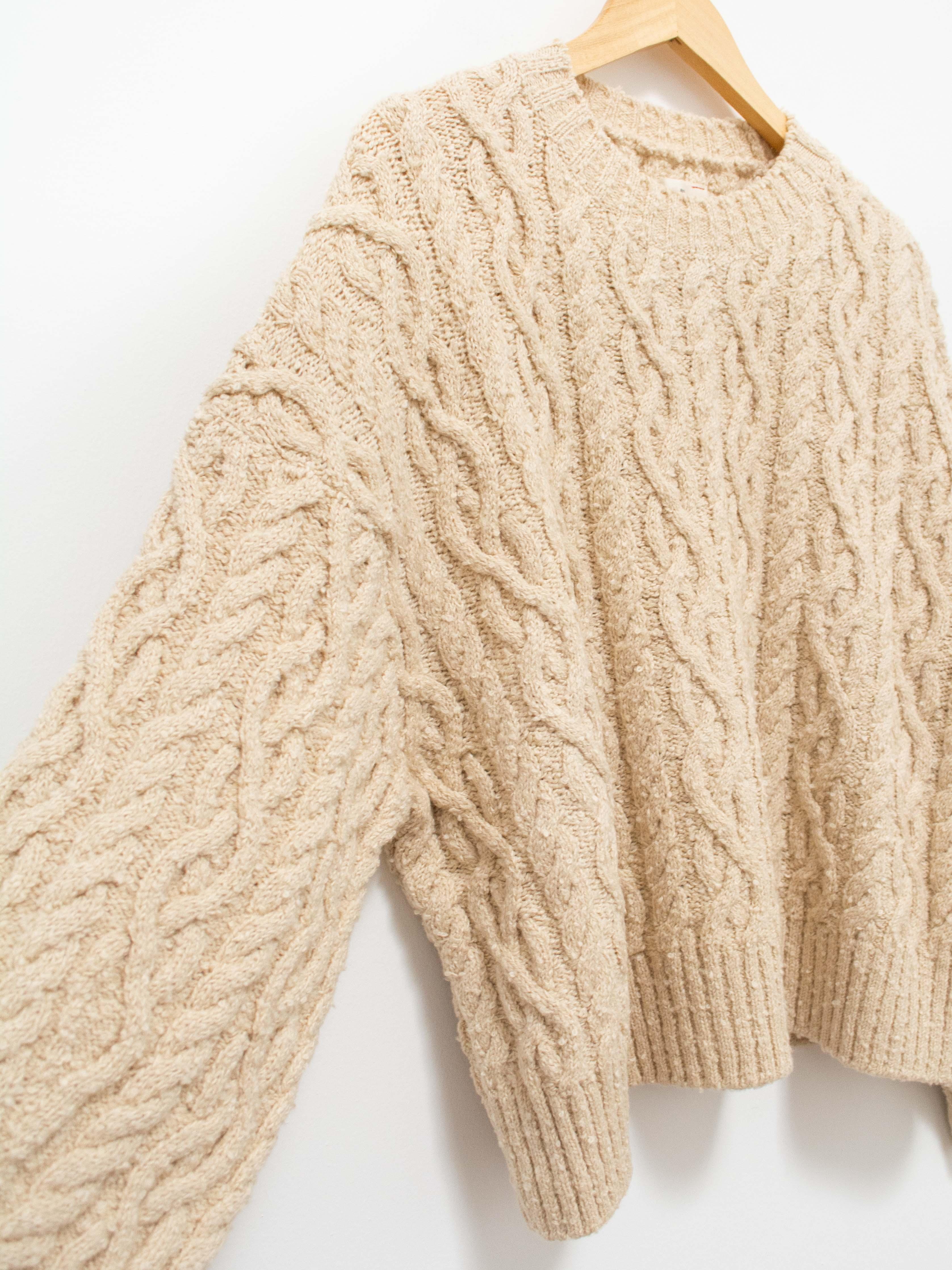 Namu Shop - Unfil French Merino Cotton Boucle Cable Knit Sweater - Ecru