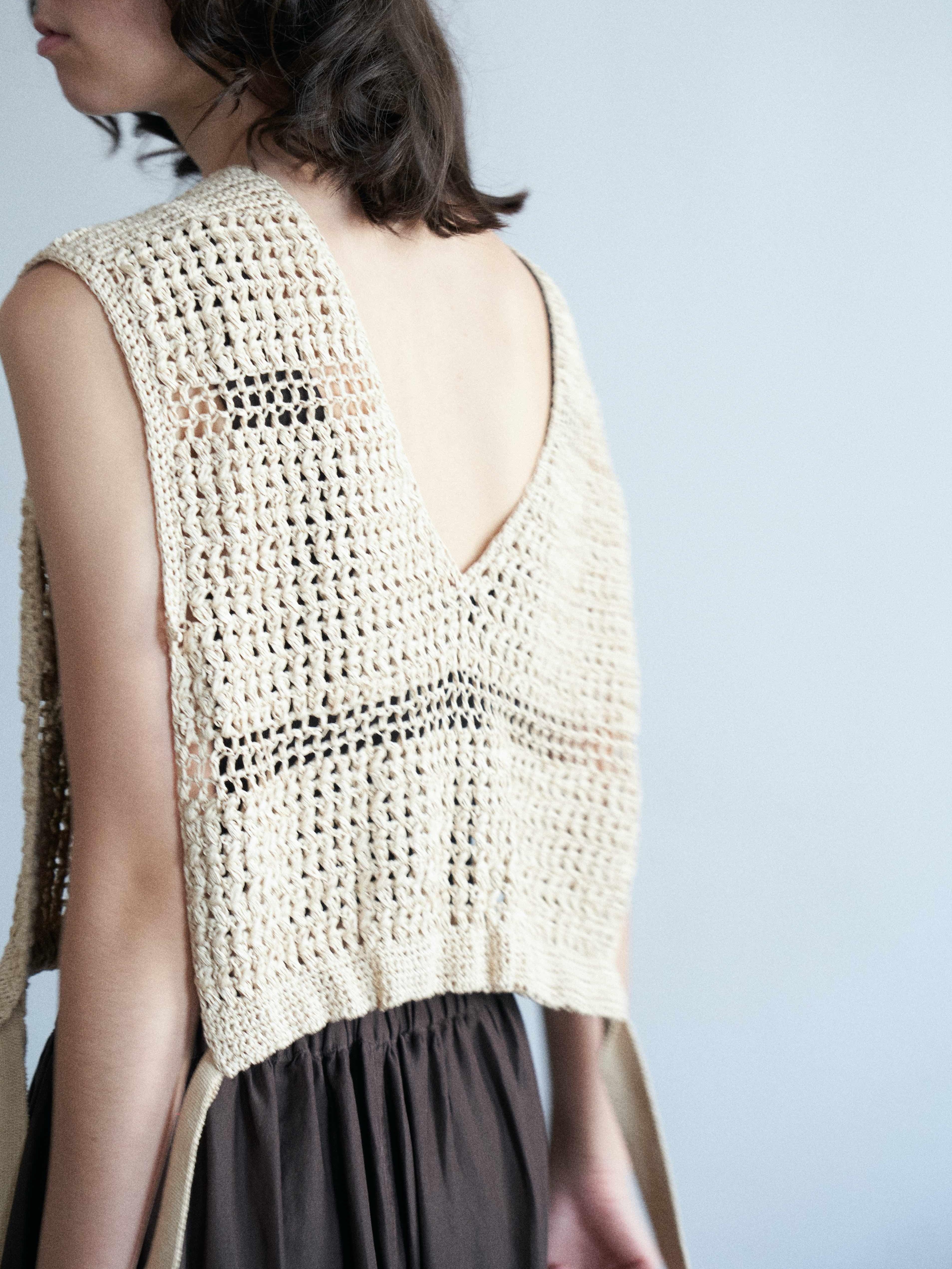 Namu Shop - Unfil Hand Crochet Gima Cotton Vest - Ecru