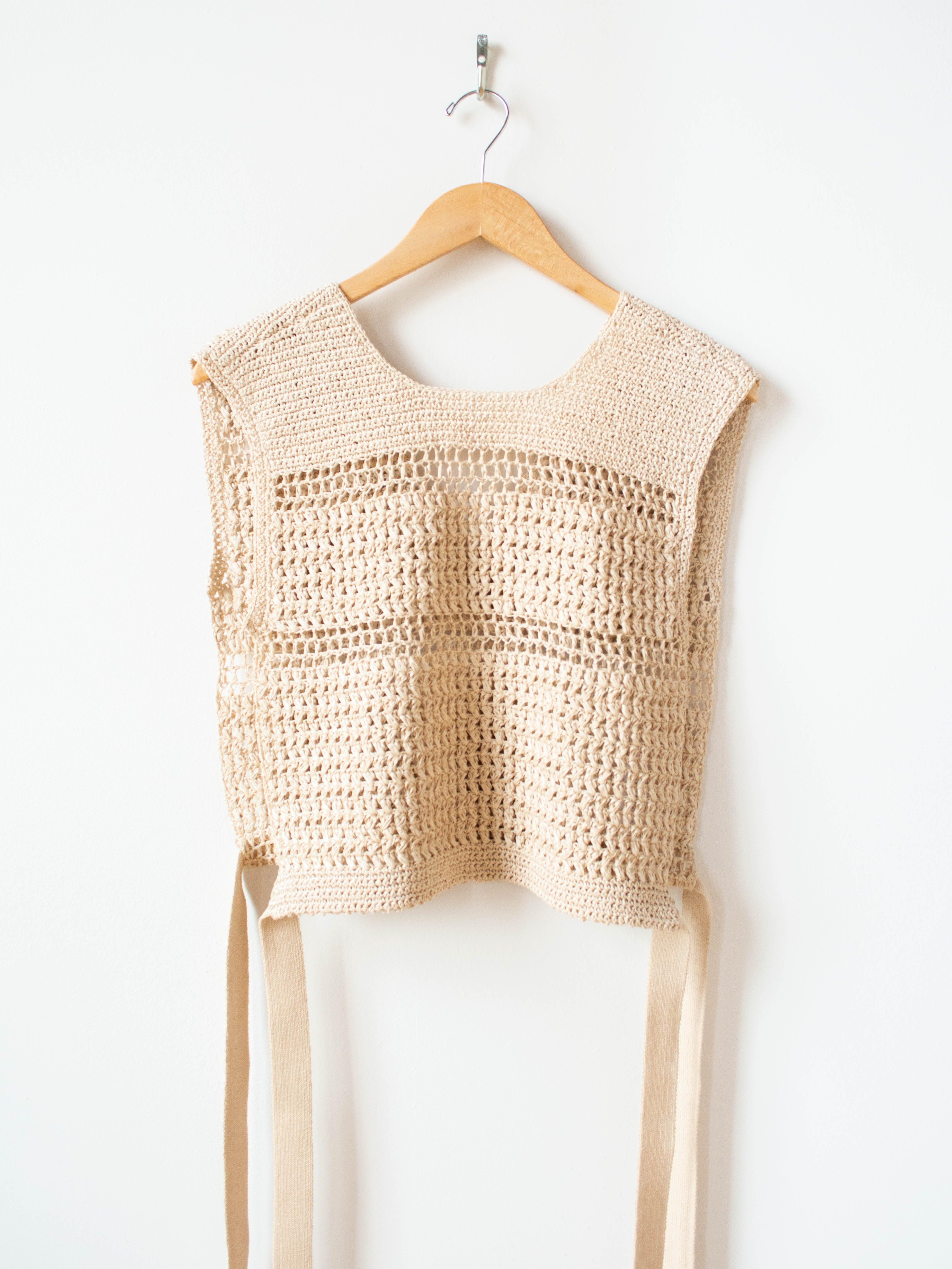 Namu Shop - Unfil Hand Crochet Gima Cotton Vest - Ecru