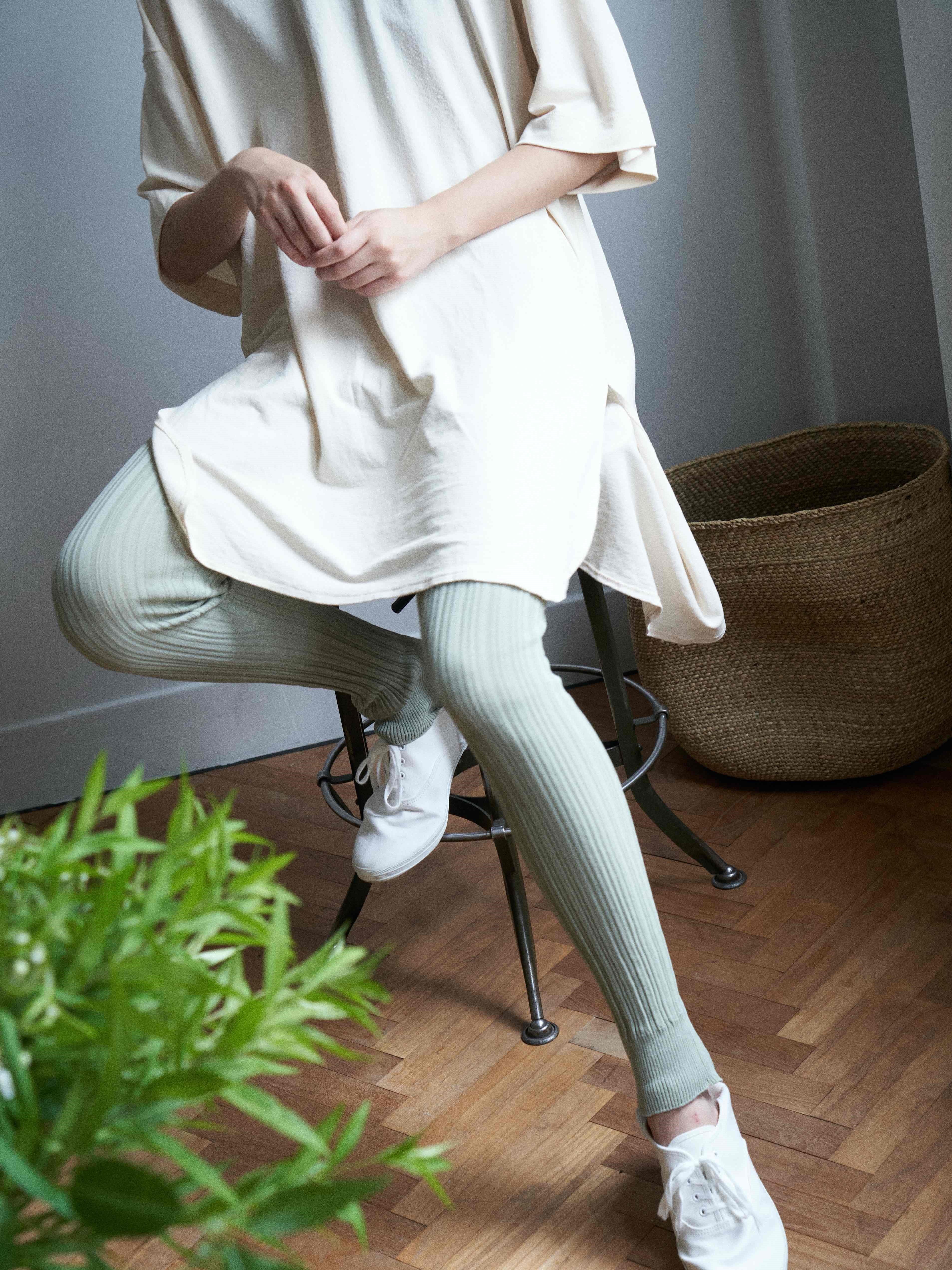 Namu Shop - Unfil High Twist Cotton Ribbed Knit Leggings - Off White